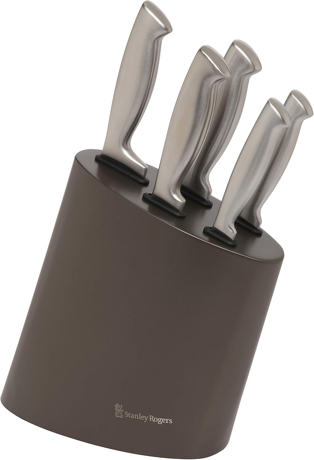 Stanley Rogers 41418 Modern Steel Metallic Mocha Knife Block Set, Stainless Steel Cook'S, Bread, Carving, Utility and Paring Knives, 1 Knife Block (Colour: Brown, Silver), Quantity: 1 Set, 6 Pieces - Silver image number 4