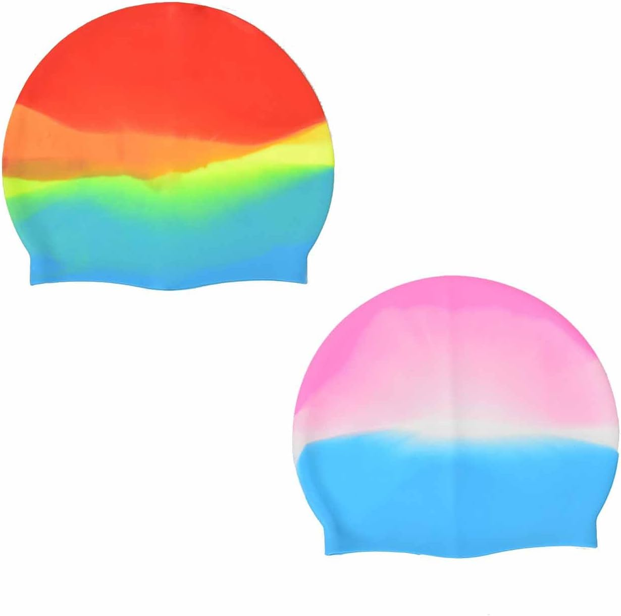 LERTREE 2 Pcs Silicone Swimming Cap for Adults Unisex Flexible Swim Hats Bright Colour Swimming Cap for Men and Women Beach Pool Wear