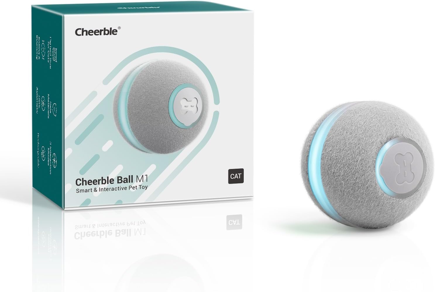 Cheerble Interactive Cat Ball Toy, Automatic Moving Ball Toy for Indoor Cat Kitten, Electric Pet Toy Fun Gift with Light, High Energy Cat Toys, Red