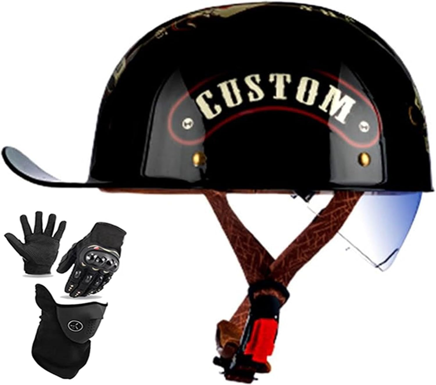 Vintage German Half Hel-Met Baseball Cap Retro Motorcycle Half Skull Cap Open-Face Hel-Met, Moped Cruiser Scooter Hel-Met