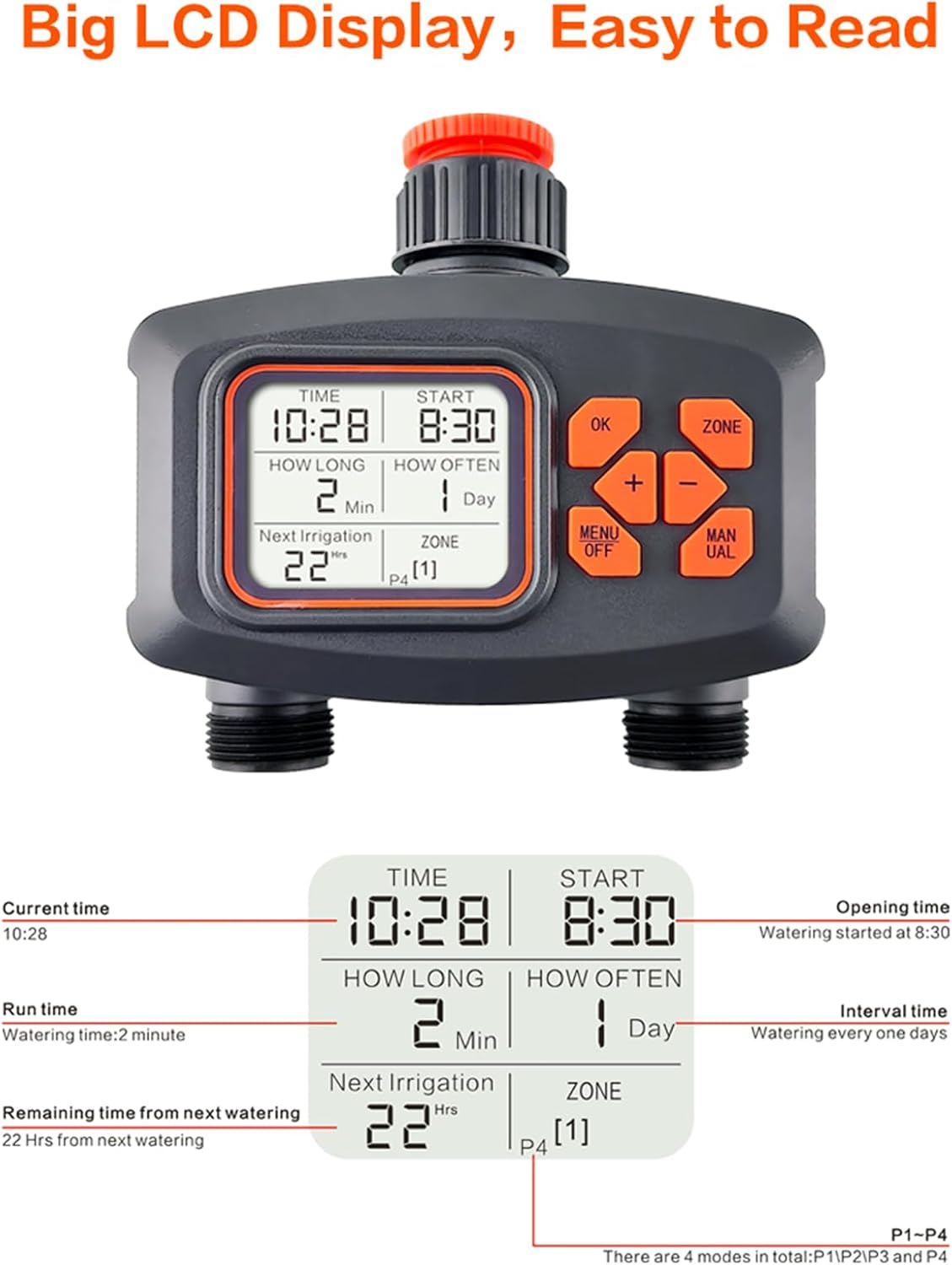 Automatic Watering Timer for Garden, Balcony, Greenhouse and Outdoor Plants with Weekly and Daily Programmes (2 Channels) image number 2