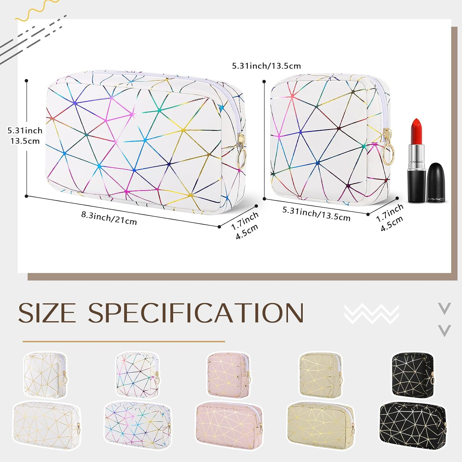 Desing Wish 2 PCS PU Leather Makeup Bag Large Capacity Cosmetic Bag Travel Make up Bag Large & Small Size Makeup Pouch Organizer for Travel (White) image number 1
