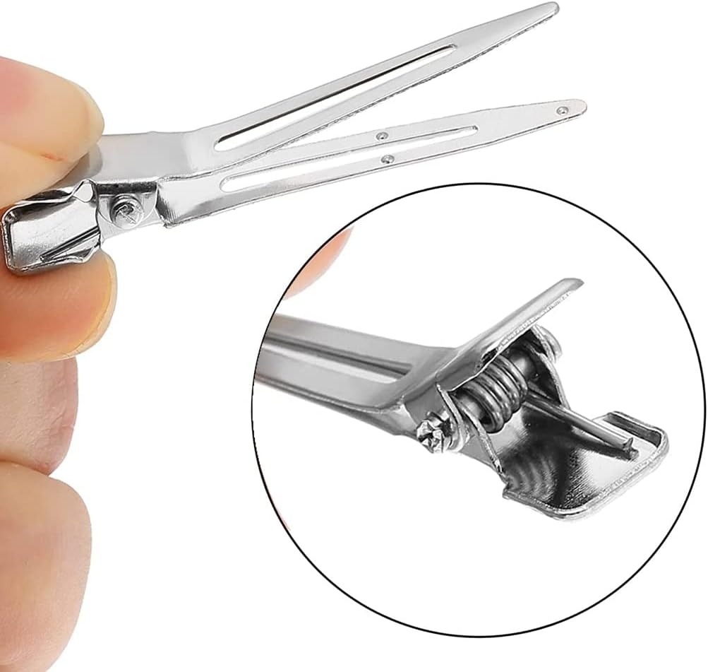 Haobase 50 Pcs 4.5Cm Single Prong Pin Curl Duckbill Clips Silver Section Clips Metal Alligator Clips Hair Pins Clips for Hair Extensions