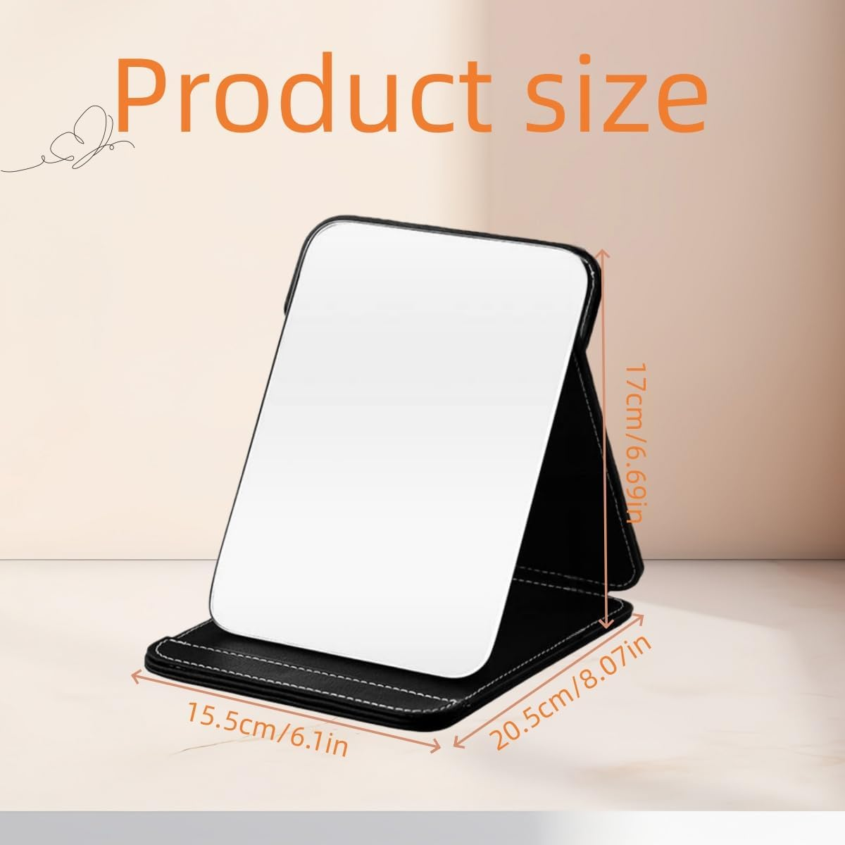 Hpessoterr Makeup Mirror, Portable PU Folding Vanity Mirror with Standing,With Bracket,For Vanity Table, Office, Travel (Black) image number 5