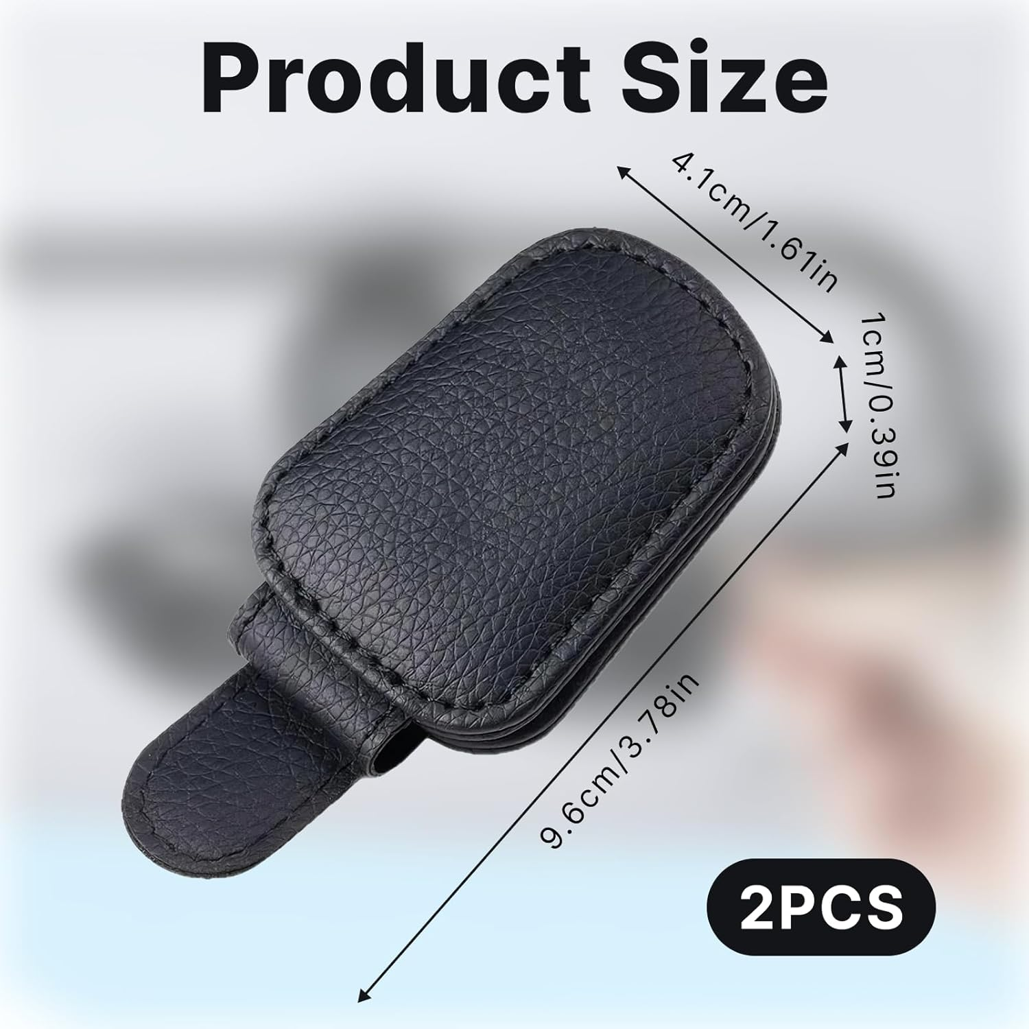 2 Pack Genuine Leather Sunglass Holders for Car Sun Visor, Premium Uv-Resistant Glasses Clip Accessory with Quick-Release Clip for Cars, Suvs, Trucks, Anti-Slip Eyewear Organizer (Black) image number 2