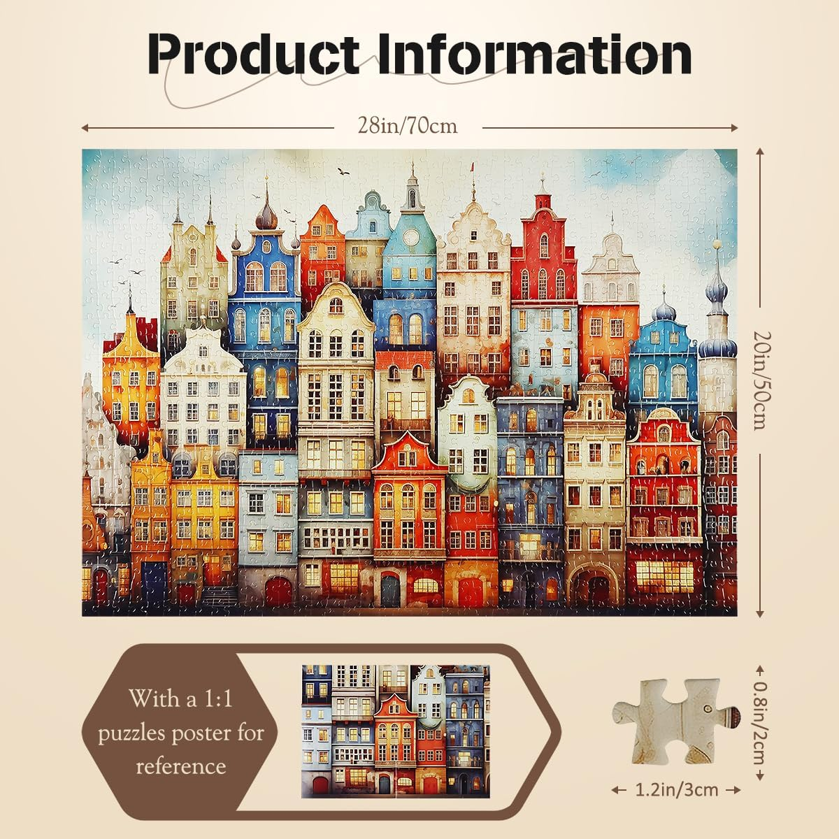 MISITU 1000 Pieces Jigsaw Puzzles for Adults Teens Challenging Difficult Puzzles Impossible Jigsaw Puzzles Art Craft Puzzles Games Toys Gifts Colorful Castle House Jigsaw Puzzles 28 X 20 Inch