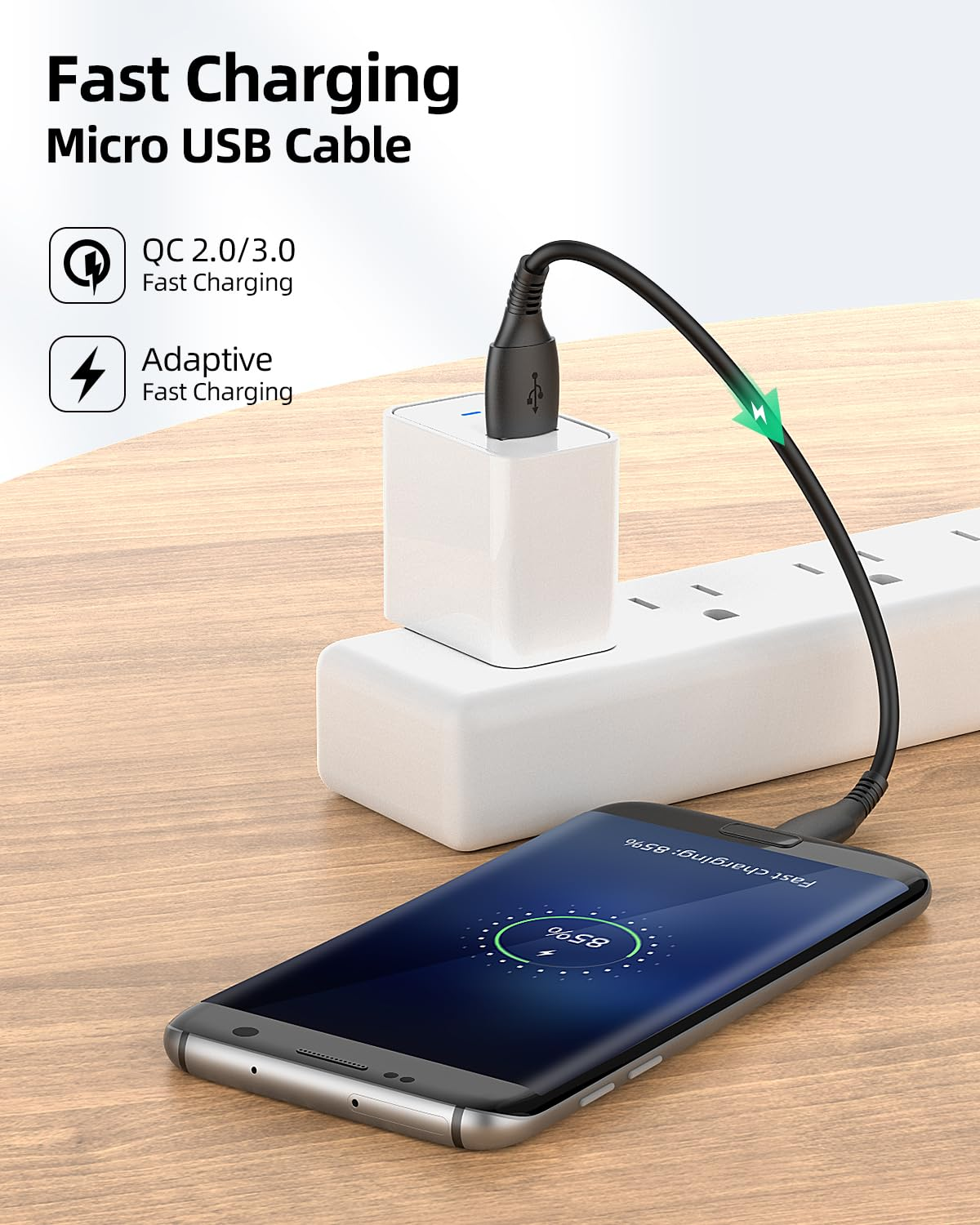 HOTNOW Micro USB Cable 30CM, [3 Pieces] Short USB a to Micro USB Cable 0.3M High-Speed Android Cord for Galaxy S6 S7 Edge,For Kindle Note,Sony Xperia Z3 Z5,Power Bank and Android Phone image number 2