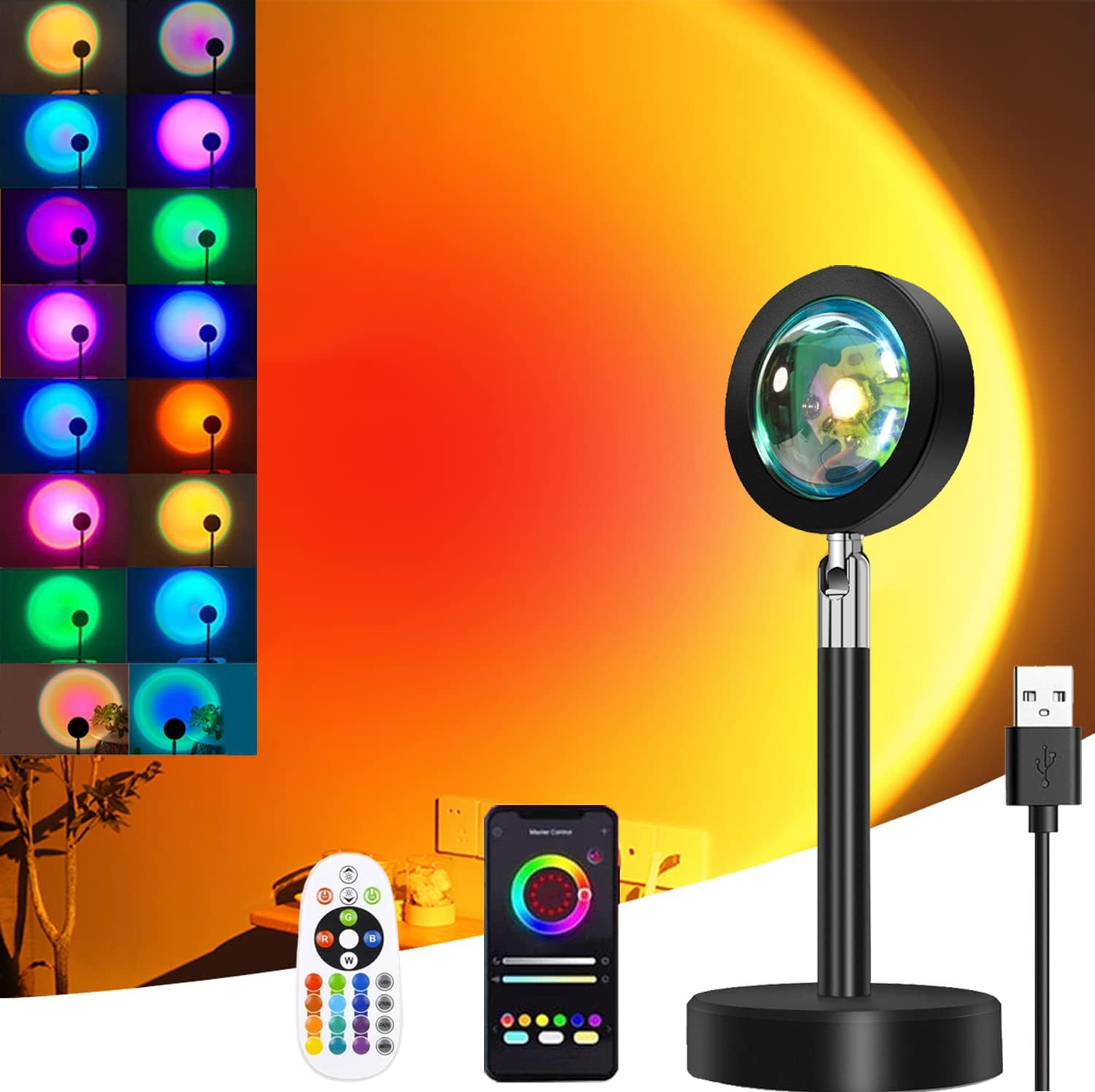 HFAN Sunset Lamp Projection with Remote & App Control 16 Colors 360&deg; Rotating Led Solset Sunset Light Projector, Sunlight Lamp Projector for Selfie/Photography/Party/Home/Bedroom Decor image number 1