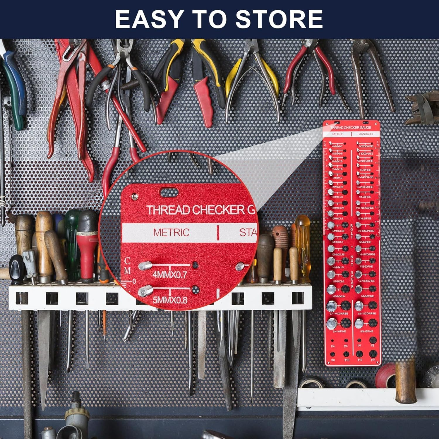 34 Thread Checker, Nut and Bolt Thread Checker, Bolt Size and Thread Gauge with 19 Standard and 15 Metric, 8 Drill Bit Gauge, Bolt and Nut Identifier Gauge Bolt Gauge Rectangular image number 5