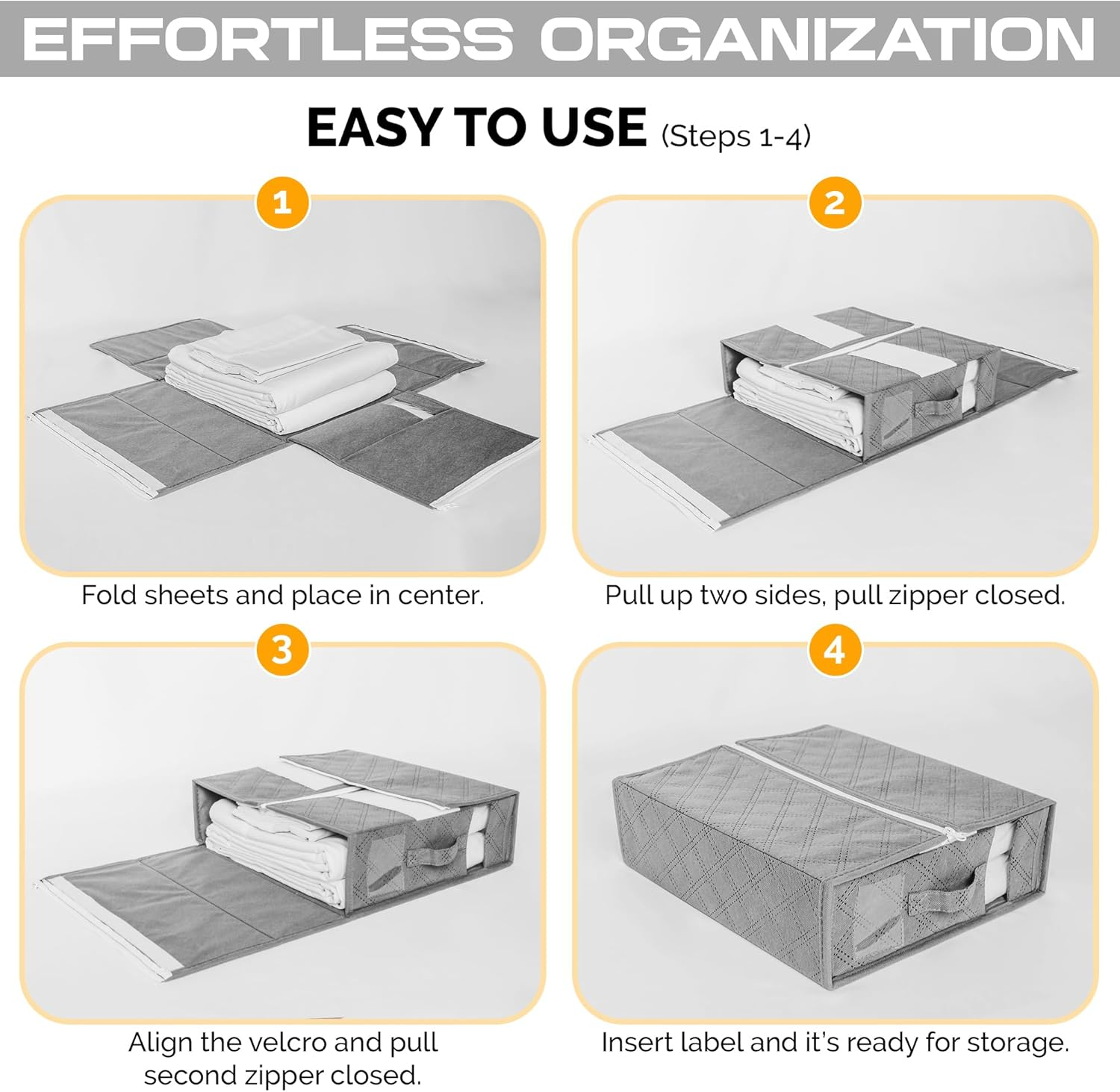 Bed Sheet Organizers and Storage W/Dual Zippers to Resist Collapse (3 Pack)- Versatile Linen Storage Organizer - Protective Bed Sheet Storage Organizer - Durable Bed Sheets Organizer for Linen Closet image number 2