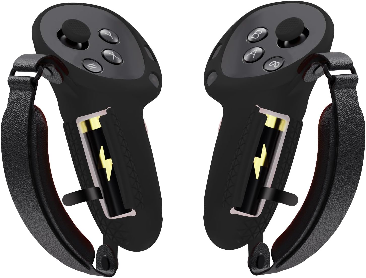 ZONEY Upgraded Controller Grips for Quest 3, Adjustable Hand Grips with Battery Openning and Foam Knuckle Straps, VR Protector Accessories Straps with Widen and Thicken Sponge (Black)