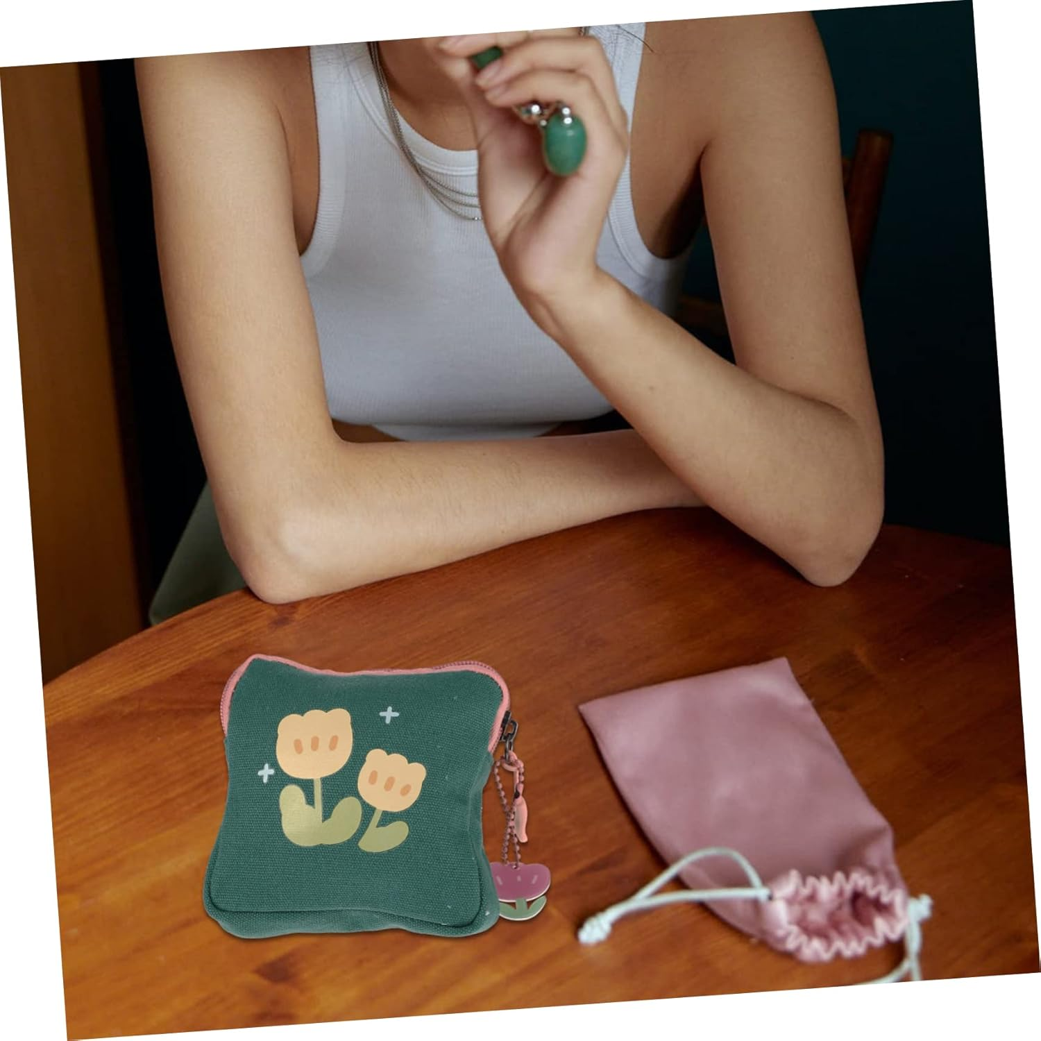 GOOHOCHY Floral Square Coin Purse Teen Storage Bag for Periods Nappy Bags Sanitary Napkin Pouch Lightweight Portable for Students Outdoors image number 5