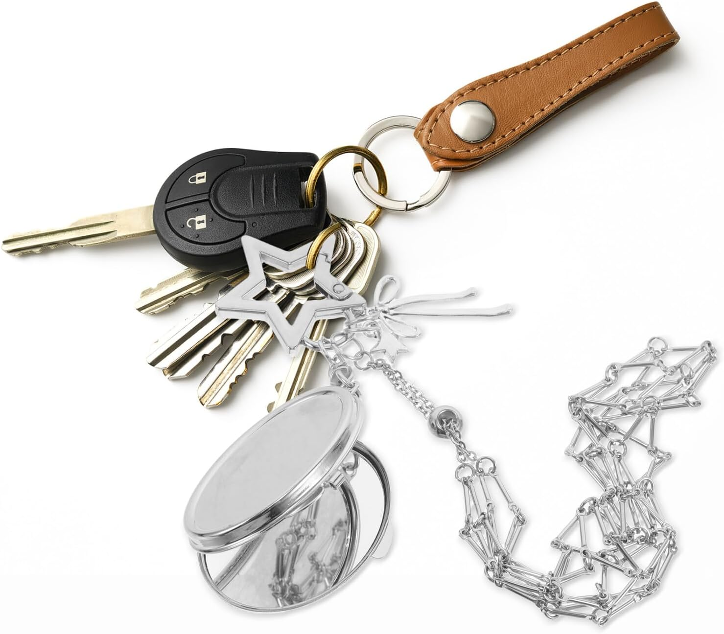 LIFKOME Stainless Steel Mesh Pocket Pendant Lipstick Wallet Handbag Keychain Lady Bag Keyrings Lightweight Lip Gloss Holder Girl'S Bag Pendant Keyrings for Women Silver