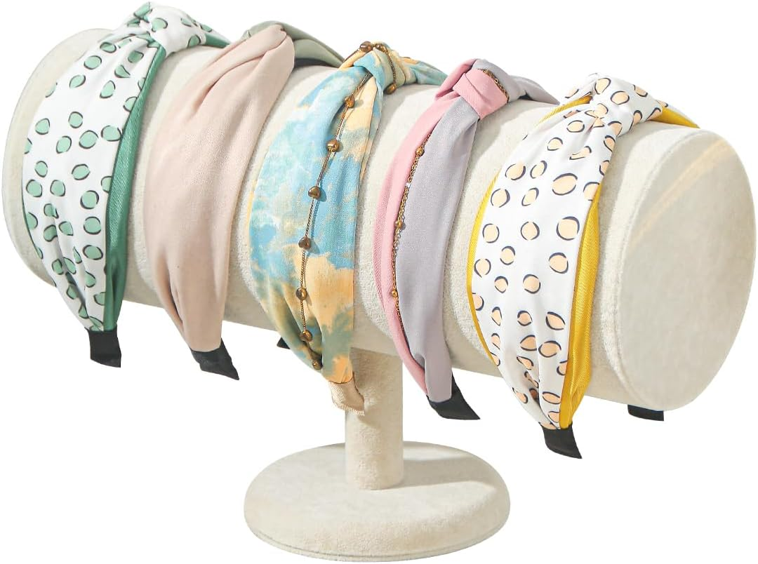 Coward Vertical Beige Headband Holder Organizer, Headband Organizer Display Stand,Hairband Storage Tower for Women Girls (Beige Velvet)