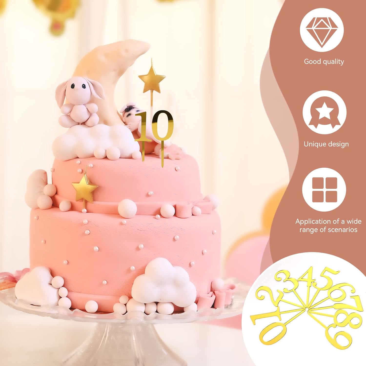 0-9 Number for Cake Topper, Shiny Acrylic Number Cake Toppers Cake Decorations Birthday Party Cake Topper for Birthday Party Wedding Anniversary image number 3