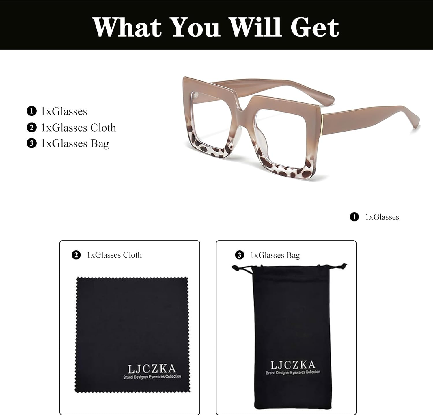 LJCZKA Oversized Square Blue Light Glasses for Women Big Thick Frame Eyeglasses Stylish Chunky Computer anti Glare Glasses