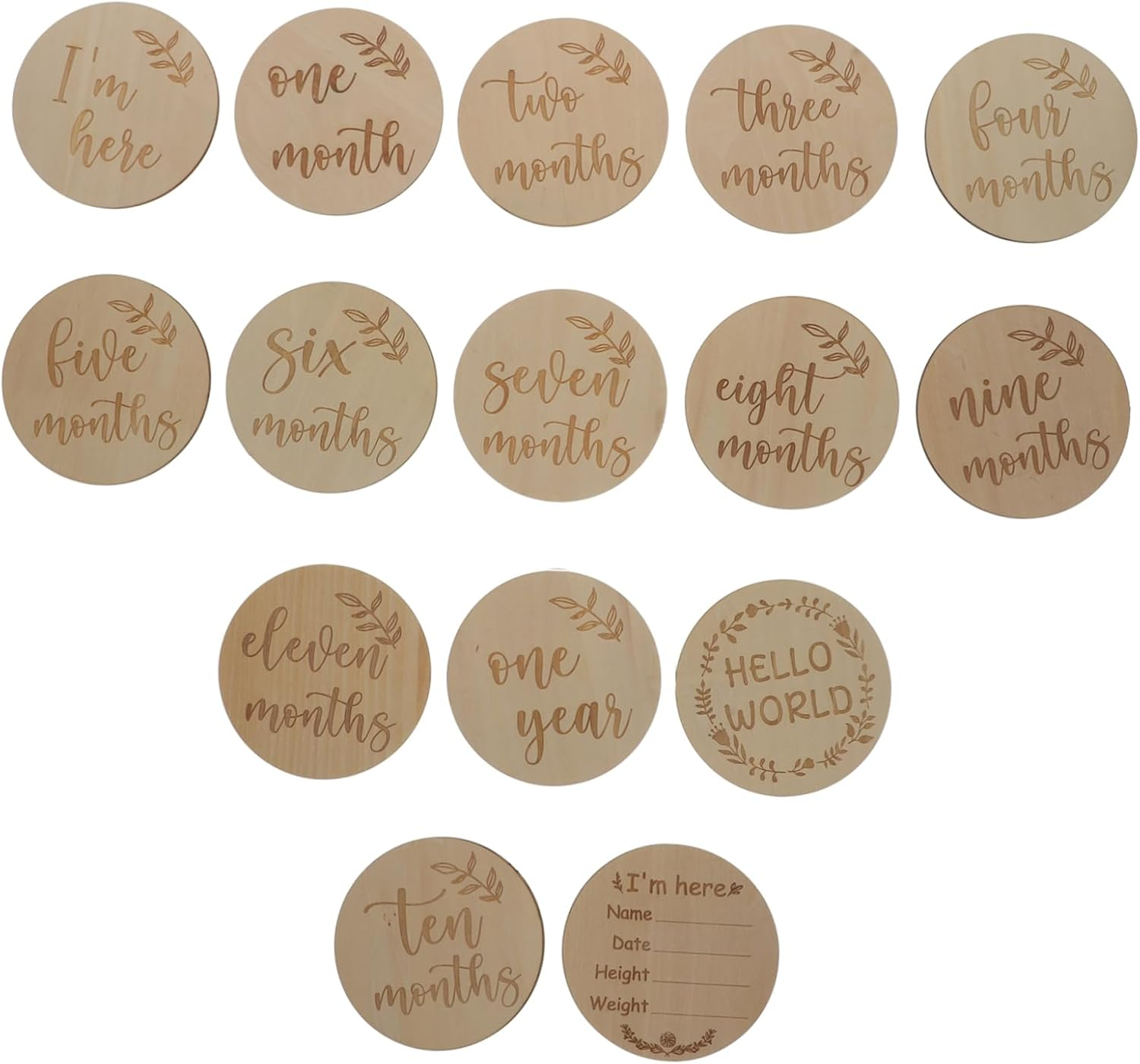 1 Set Monthly Milestone Cards Engraved Growth Photography Props Natural Birthday Announcement Discs for Newborn Memory Scrapbooks Social Media Sharing image number 4