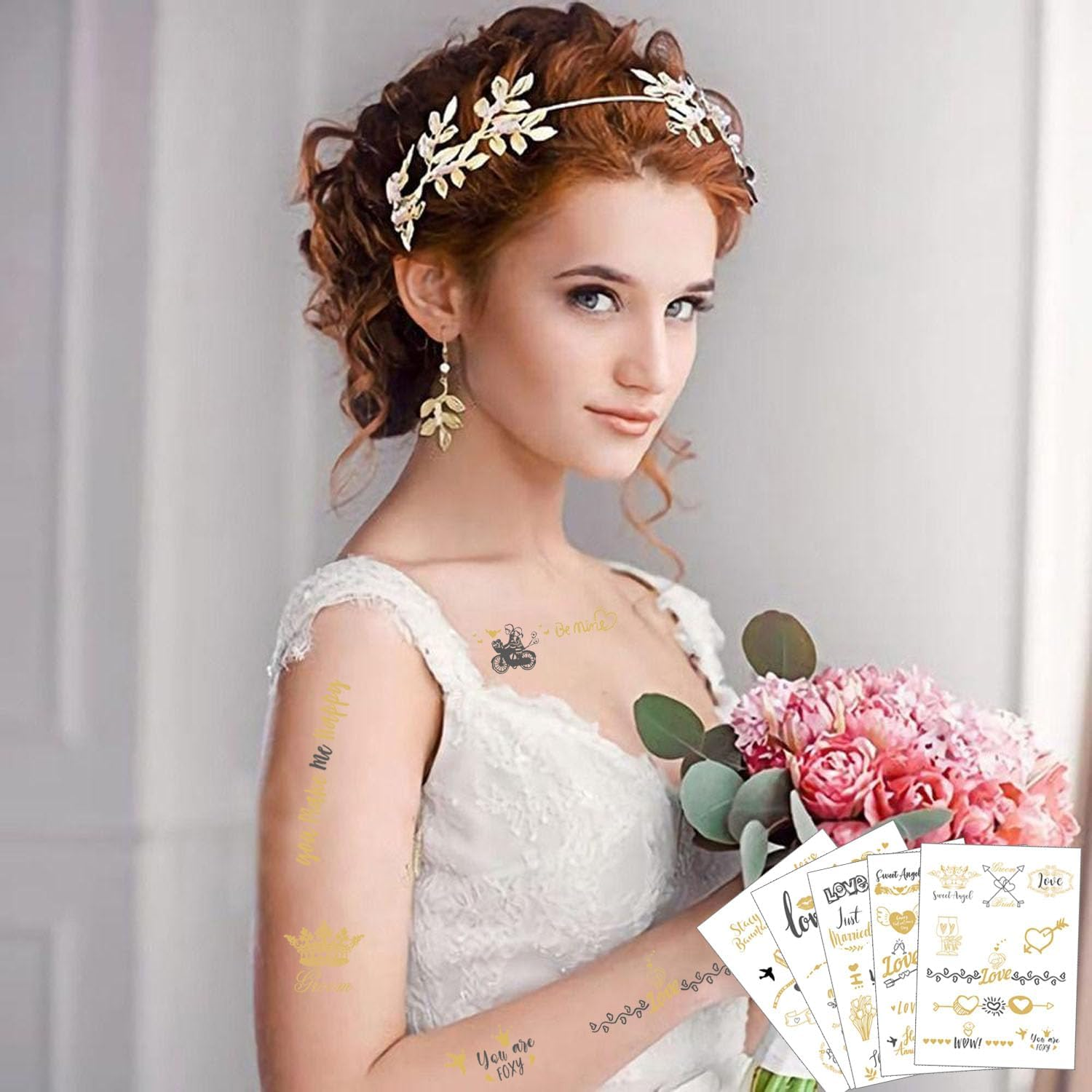 Wedding Tattoos, 10 Sheets Temporary Tattoos, Gold Hot Stamping Team Bride Tattoo, Waterproof, Temporary Tattoo, Bride Team, Bridal Wedding Tattoo for Wedding Decorations image number 6