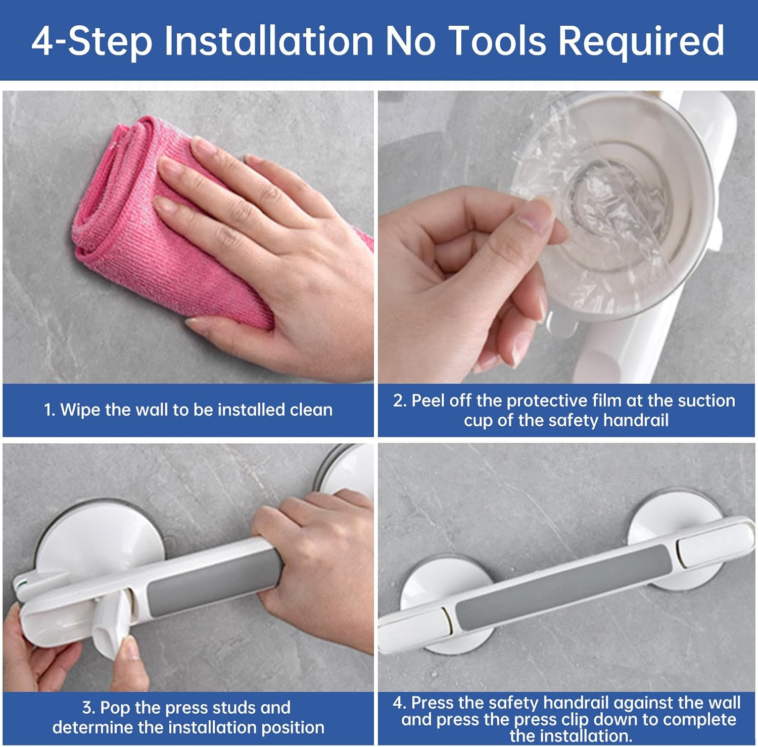 Bathroom Safety Grab Bar, Suction Cup Mount, No-Drill Installation, for Toilet, Shower, Bathtub image number 4