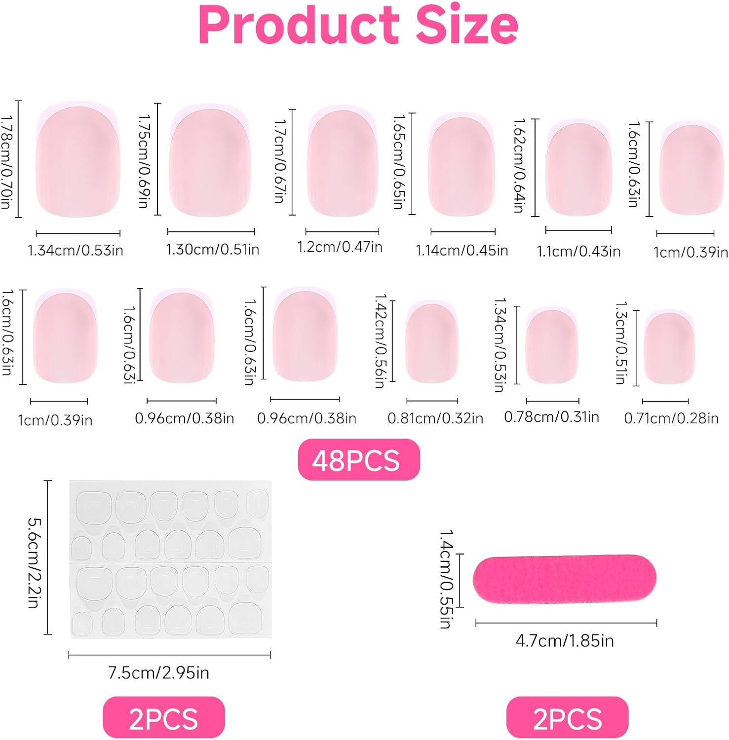 Teccfly 48 Pcs Acrylic French False Nails, Short Press on Nails French Tip - Nude Fake Nails with Jelly Adhesive Tabs, Easy DIY Stick on Nail Art for Women​ Girls,Ideal Choice for Christmas Parties image number 4