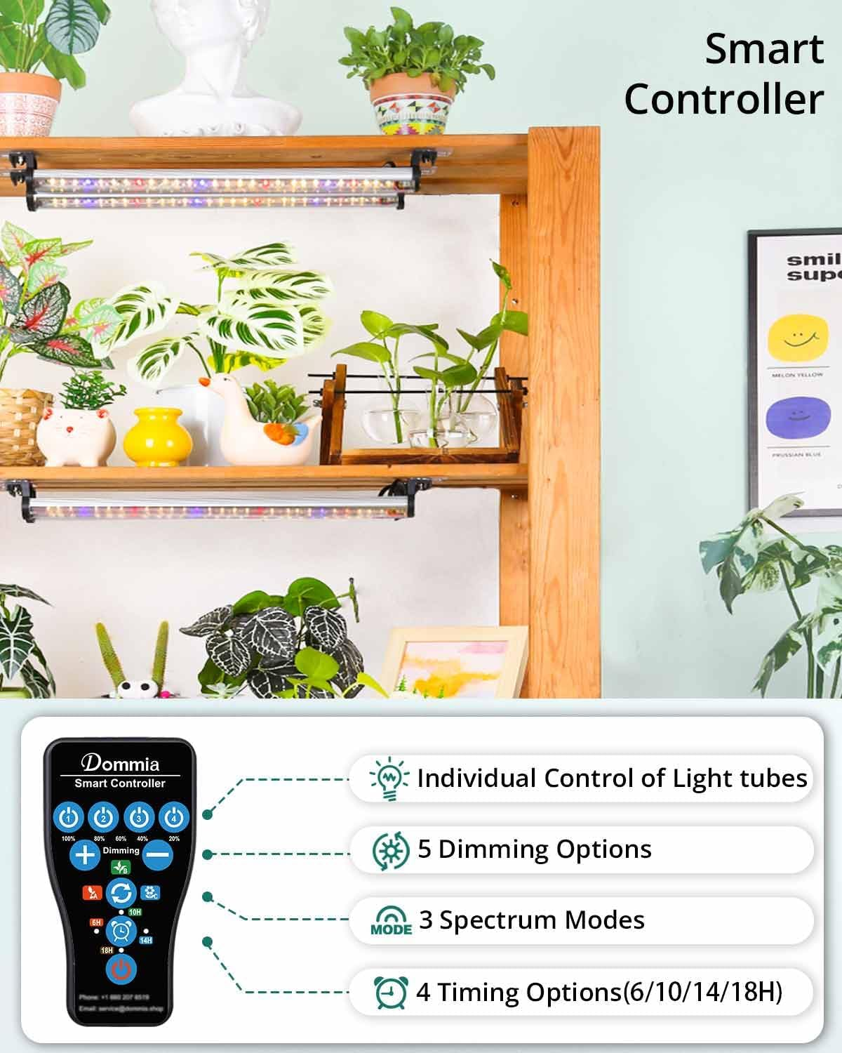 DOMMIA Grow Lights, 80W Dimmable Grow Light Strip with 3 Spectra Modes, IP54 Waterproof, 4 Individually On/Off Strips, Aluminum, Multi-Colored Warmwhite, 6/10/14/18H Timer