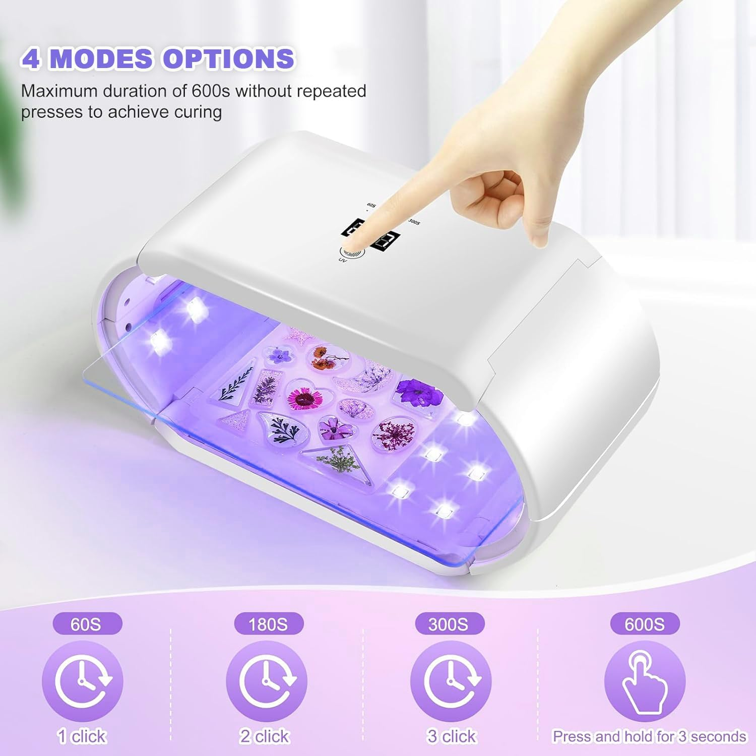 Mfancy UV Light for Resin,Two-Sided Fast Curing UV Resin Light,Foldable Portable UV Light Nail Lamp,Resin UV Curing Lamp[4 Timers],Resin Molds,Jewelry Making,Diy Craft,Nail Curing image number 3