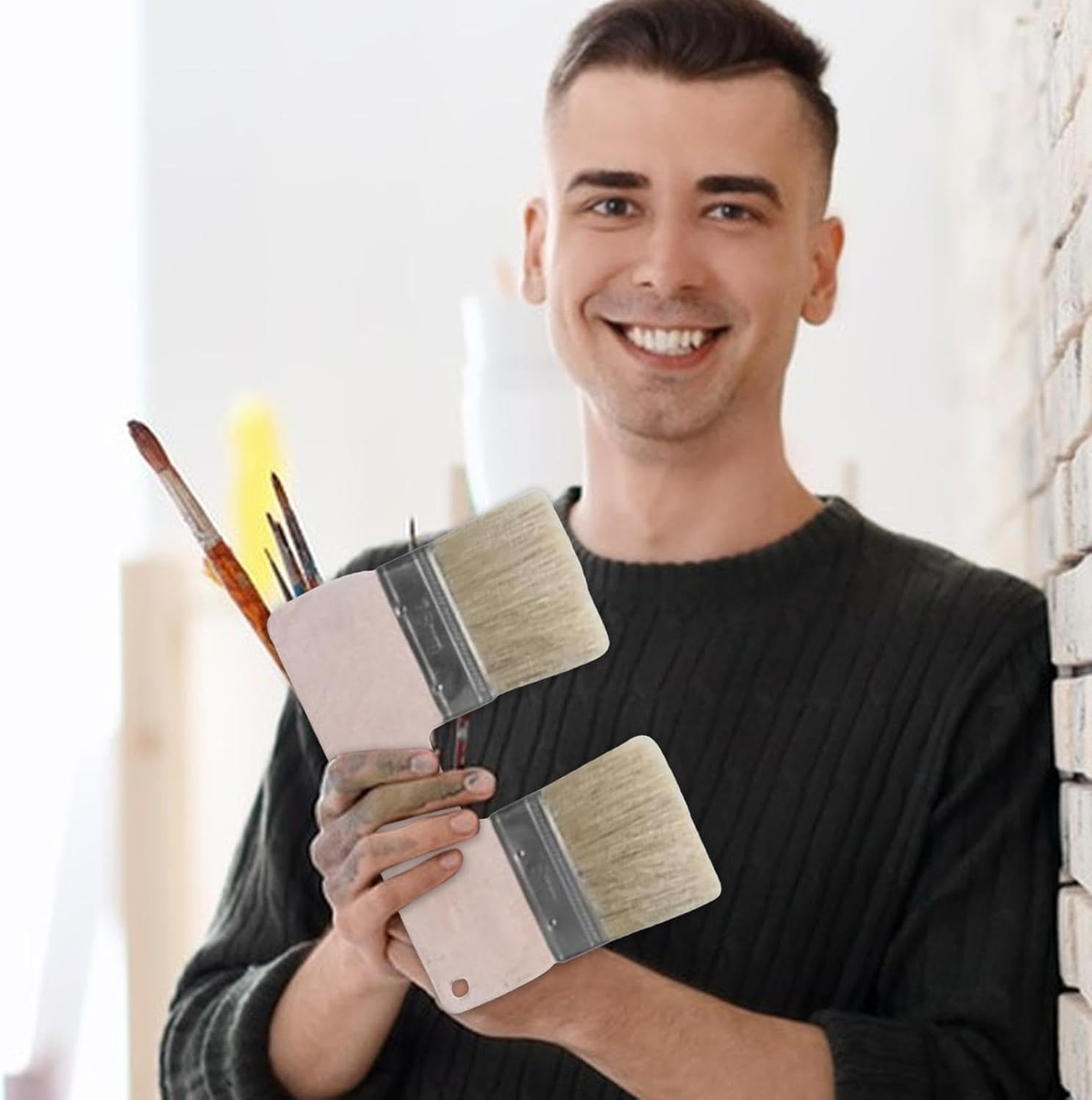 3-Inch Art Paint Construction Tool, Double-Ended Art Brush, Double Art Brush Paint, Double Brush Wall Brush Painting Tool, Texture Brush for Art Crafts, Painter image number 6