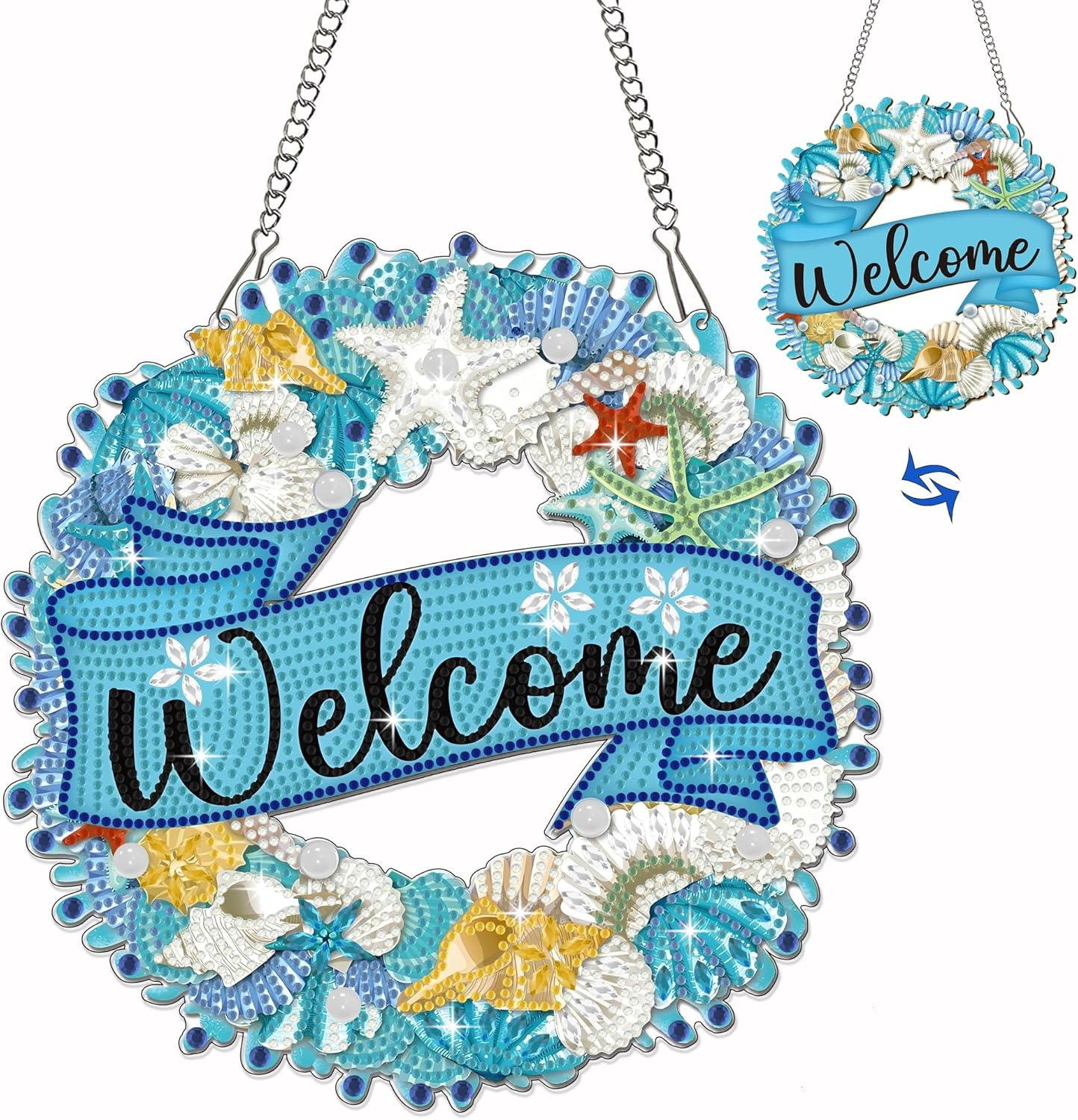 Muzagroo Art Welcome Sign Diamond Art Kits for Adults, 5D Diamond Hanging Ornament Kits for Front Door, DIY Special Shaped Diamond Dot Kits, Home Porch Crystal Hanging Pendant Ornament (Welcome) image number 2