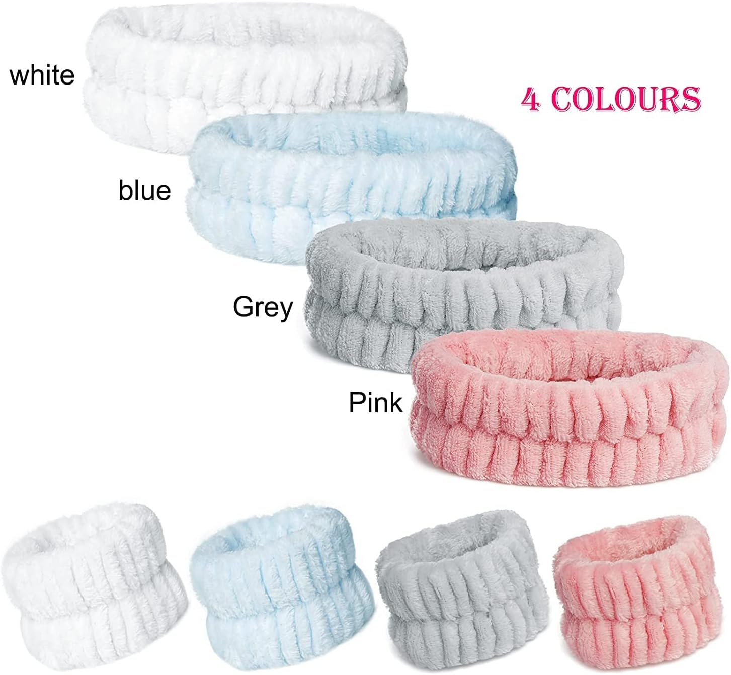 Spa Face Headband Wrist Wash Band Set, Microfibre Face Makeup Headbands, Wrist Wash Band, Absorbent Sweatband, Face Band for Make-Up, Pack of 12 image number 1