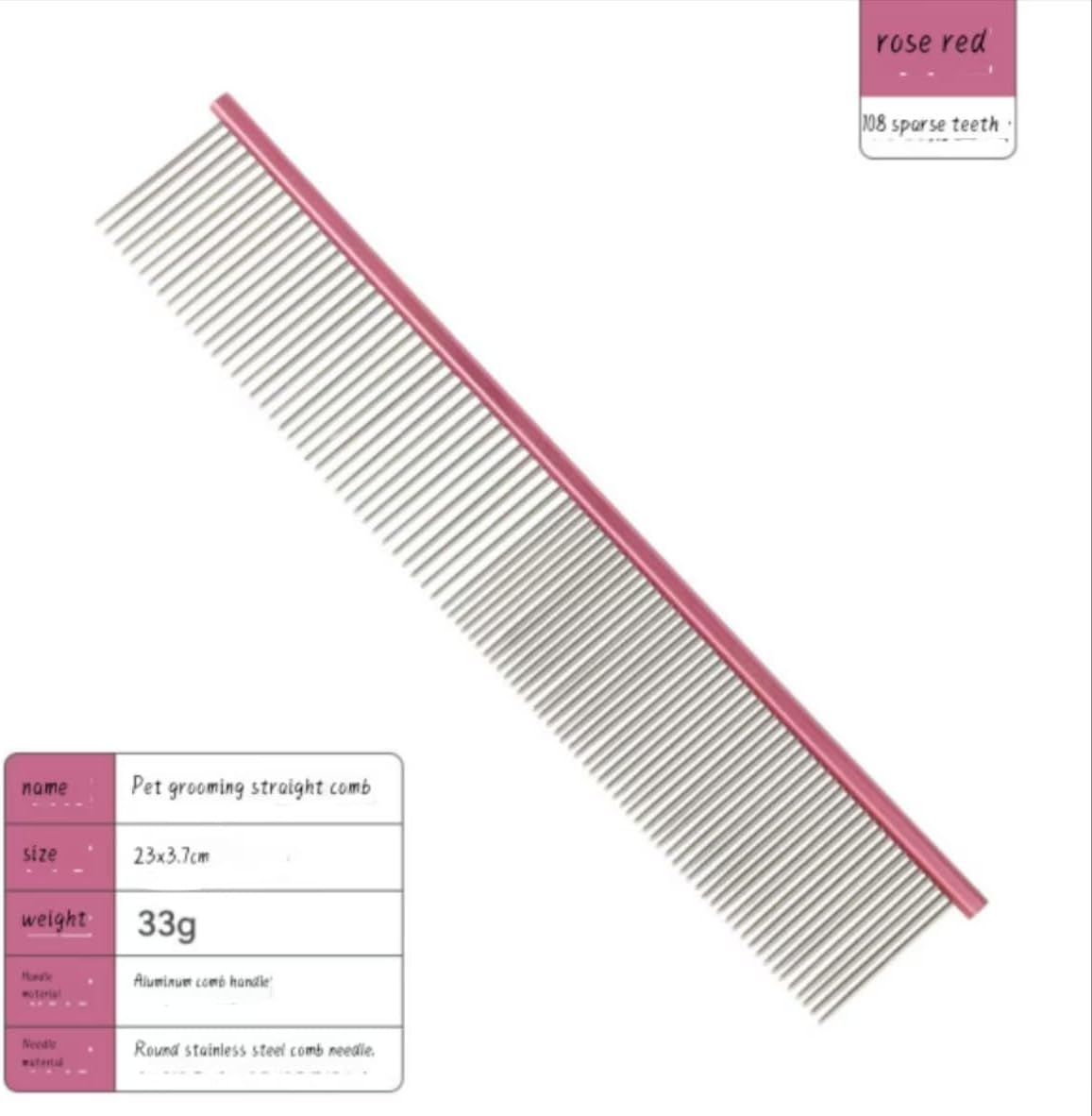 Comb for Dogs, Metal Dog Comb Cat Comb for Removing and Knots Dog Combs with Rounded Ends Dog Combs for Grooming Matting Grooming Tool for Long Short Haired Dog (Rose89, One Size) image number 1