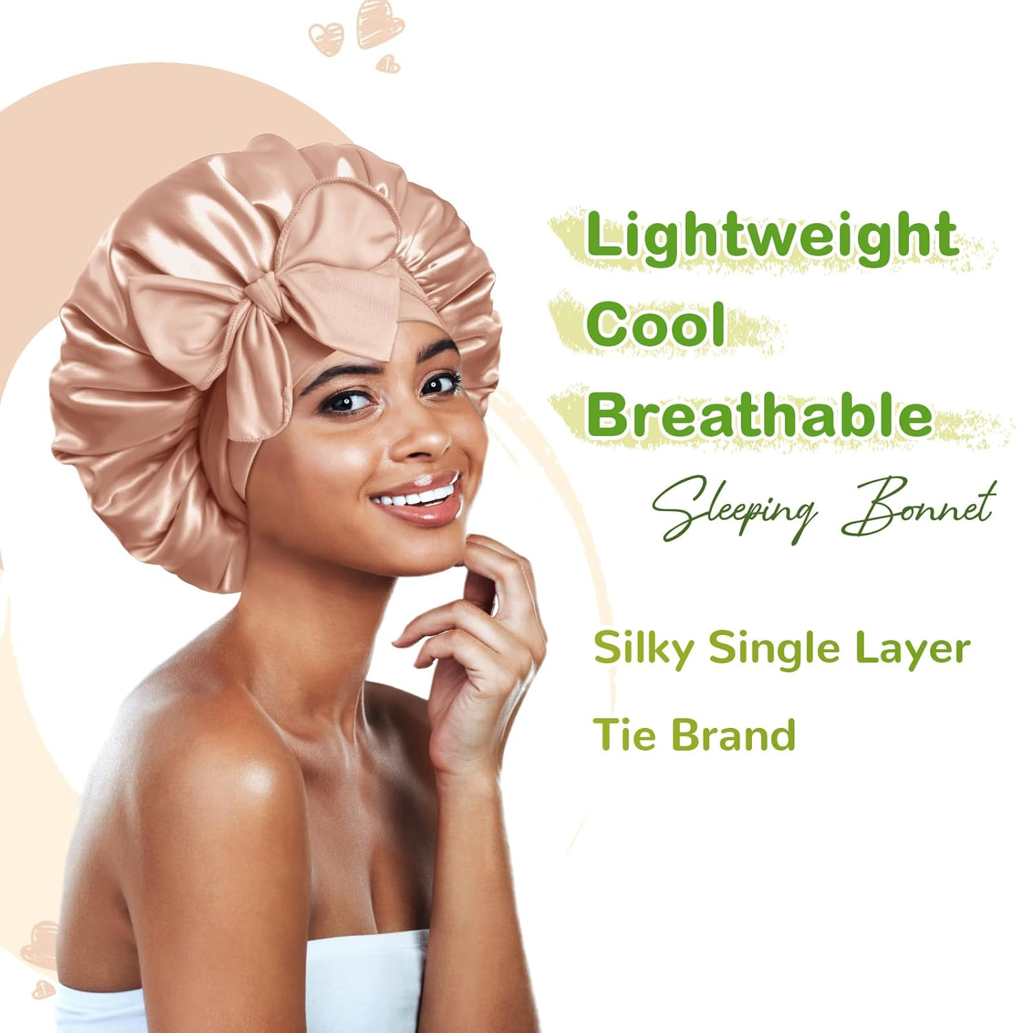 BONNET QUEEN Silk Bonnet for Sleeping Women Satin Bonnet Night Sleep Cap Wrap for Curly Hair with Adjustable Tie Band, Single Layer, Champagne - Champagne image number 4