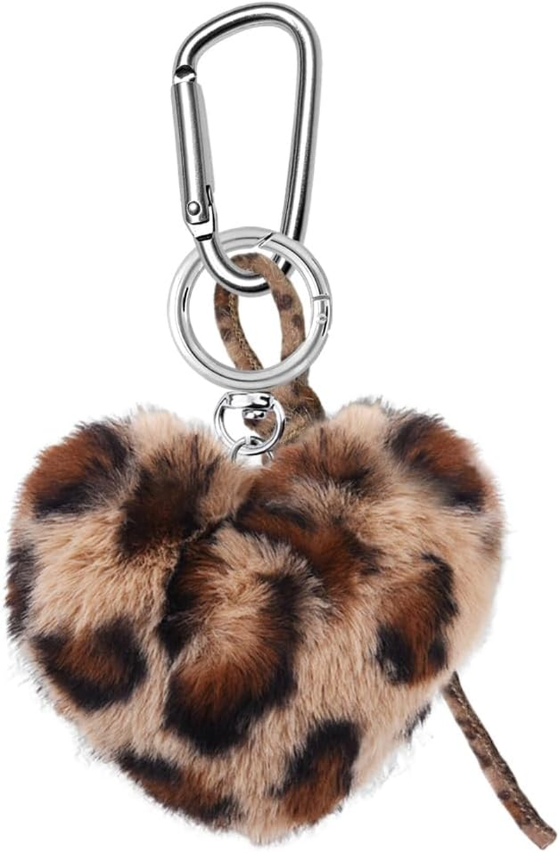 Leopard Keychain Heart Shaped Keychains for Women Girls Y2K Leopard Print Fuzzy Heart Bag Charms for Handbags Backpack Keychains for Girls Women Girlfriend Birthday Gifts for Daughter Fluffy Keyring image number 4