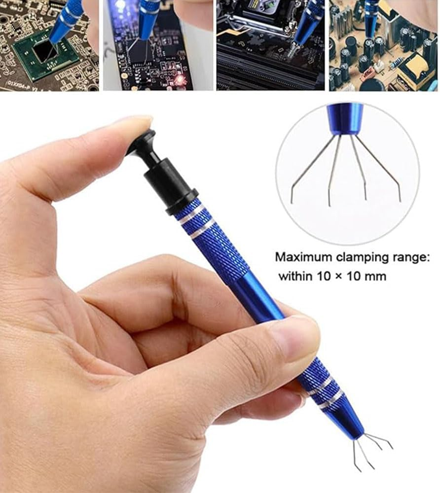 2 Pcs Piercing Ball Grabber, Pick up Tool with 4-Claw,Beads Gems Parts Claw Picker, Stainless Jewel Diamond Tweezers for Electronic Component Catcher for Tiny Objects in Home Office (Golden+Blue), image number 5