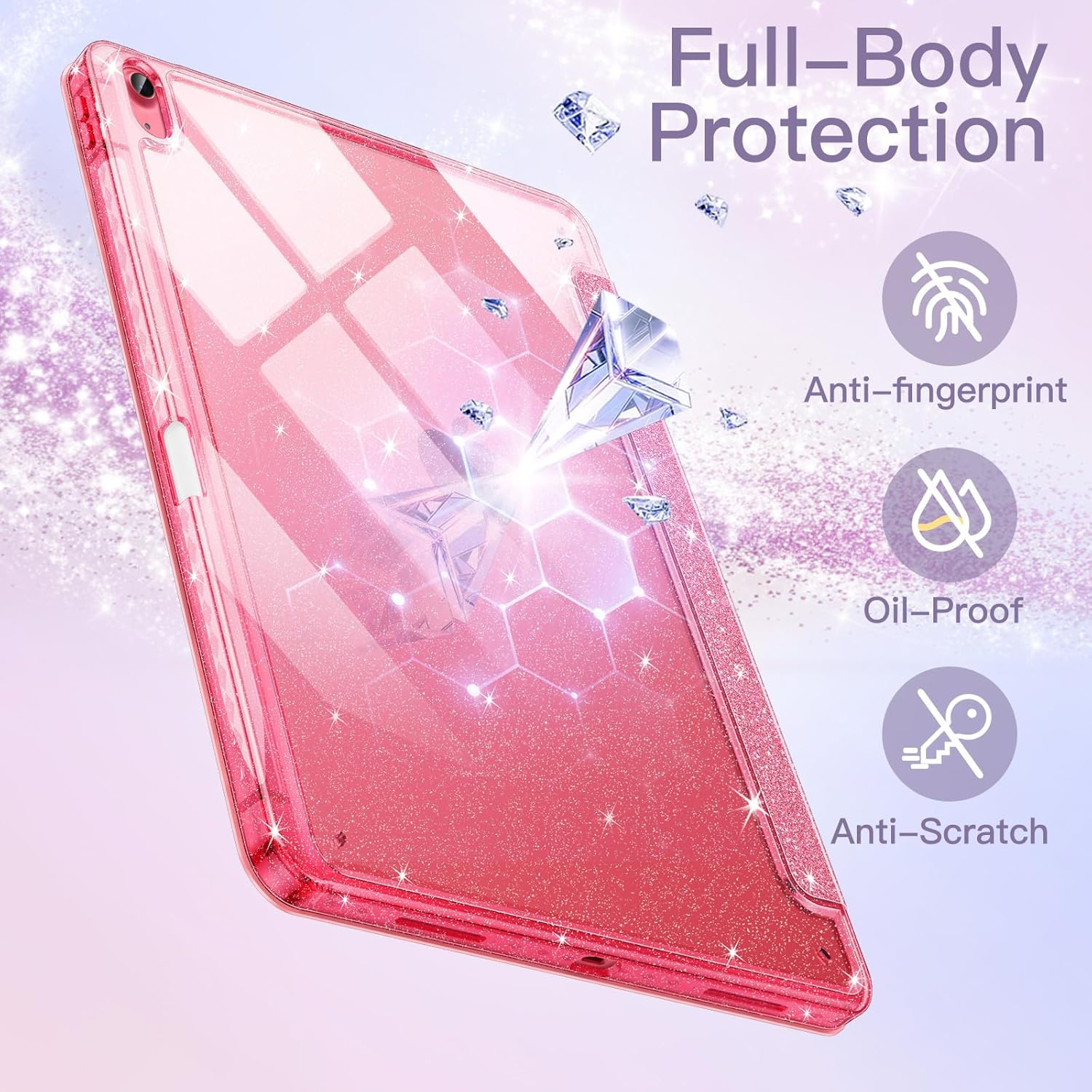 Jetech Glitter Case for Ipad (A16) 11Th/10Th Generation (2025/2022) with Pencil Holder, Cute Sparkly Slim Cover for Kids and Girls, Shiny Clear Back Shell (Pink) - Gold image number 7