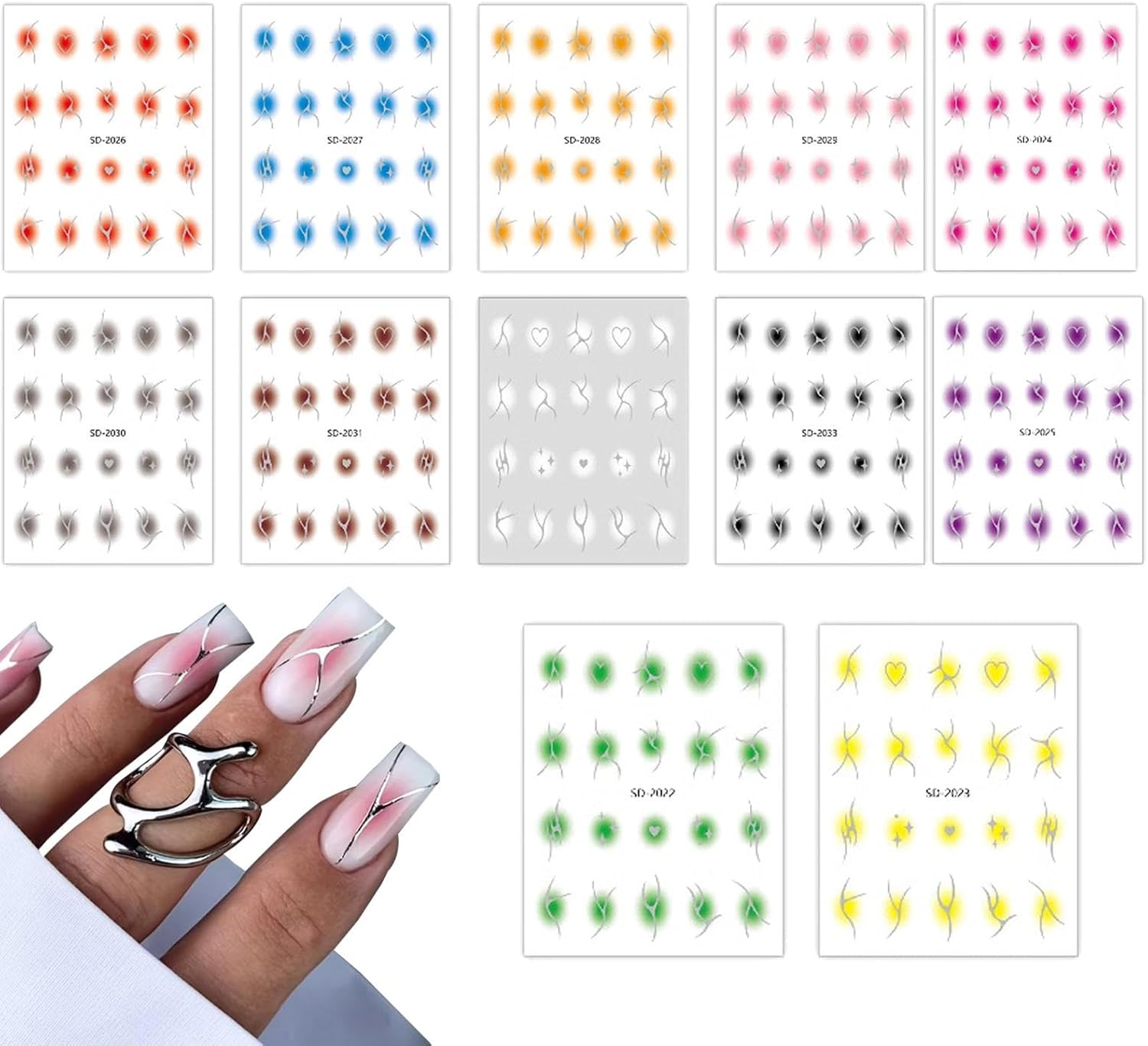 Nail Wraps - 12 Sheet Blush Gradient Nail Decals,Embossed Nail Stickers Adhesive Nail Decals Wearable Nail Stickers Cool Nail Supplies for Women Girls Kids image number 1