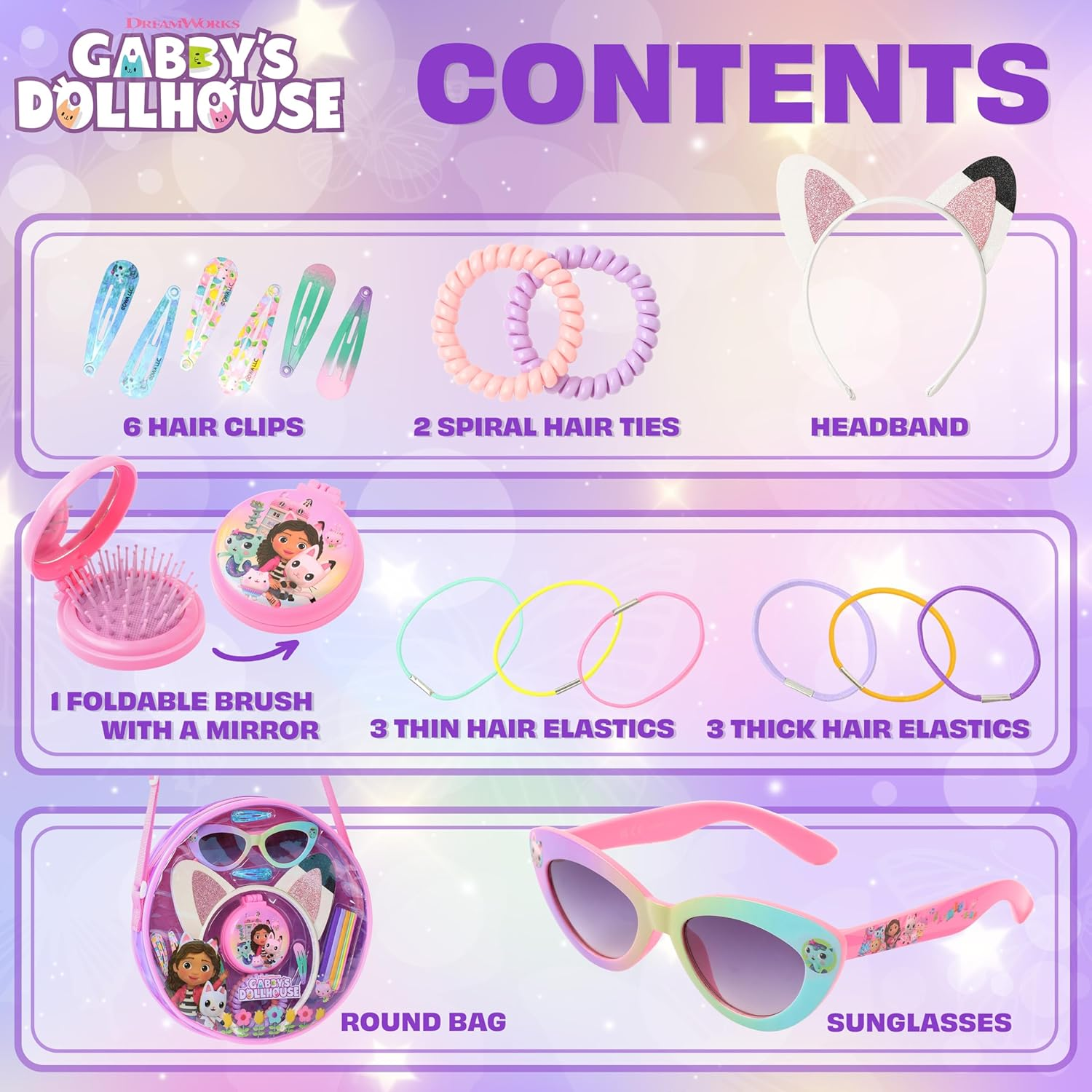 Gabbys Dollhouse Handbag Girls with Cat Ears Headband, UV Sunglasses & Hair Accessories - Girls Gifts image number 3