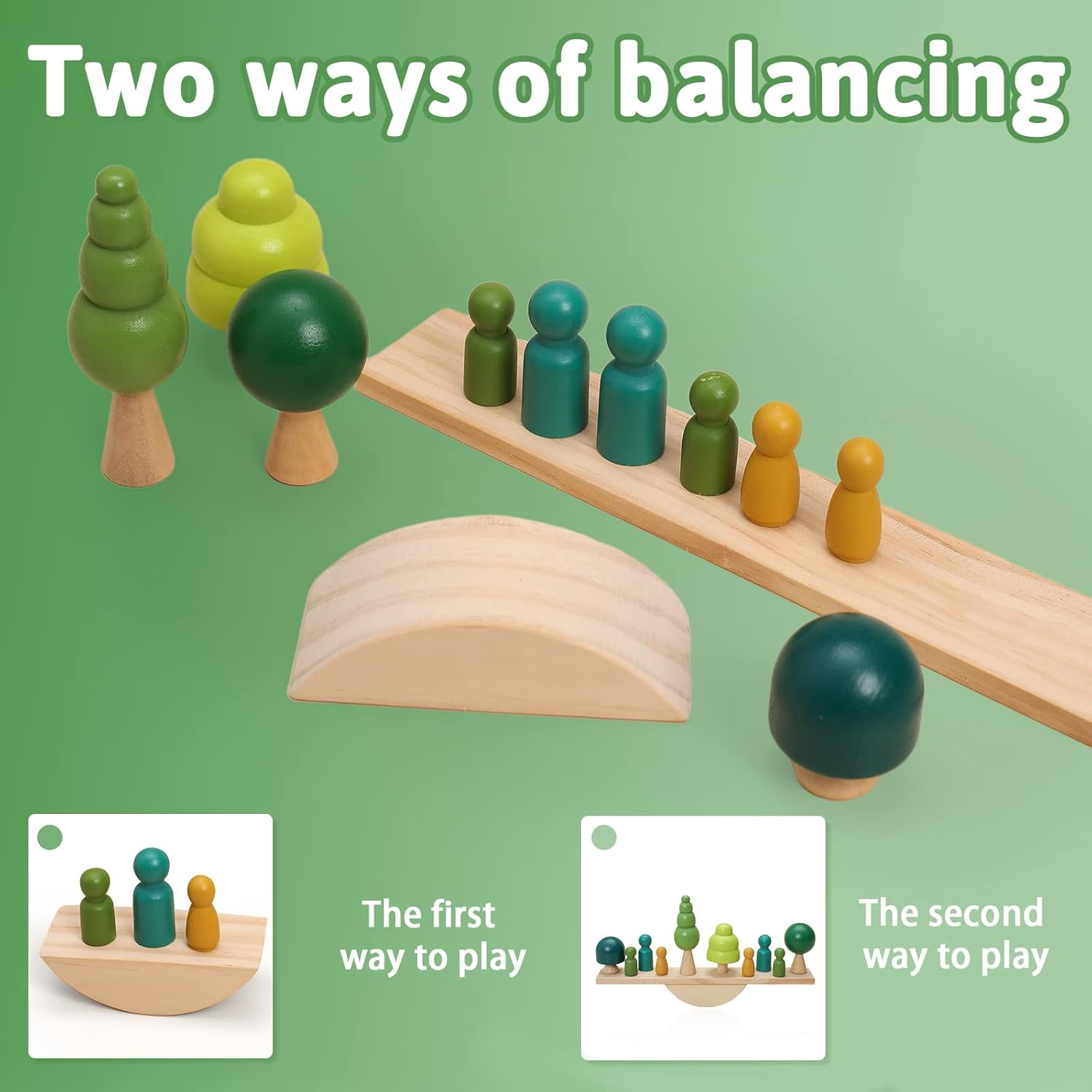 Promise Babe Wooden Tree Toys Balance Toys Wooden Peg Dolls Preschool Learning Educational Montessori Toys, Natural Woodland Trees Creative Accessories for Home Decor image number 2