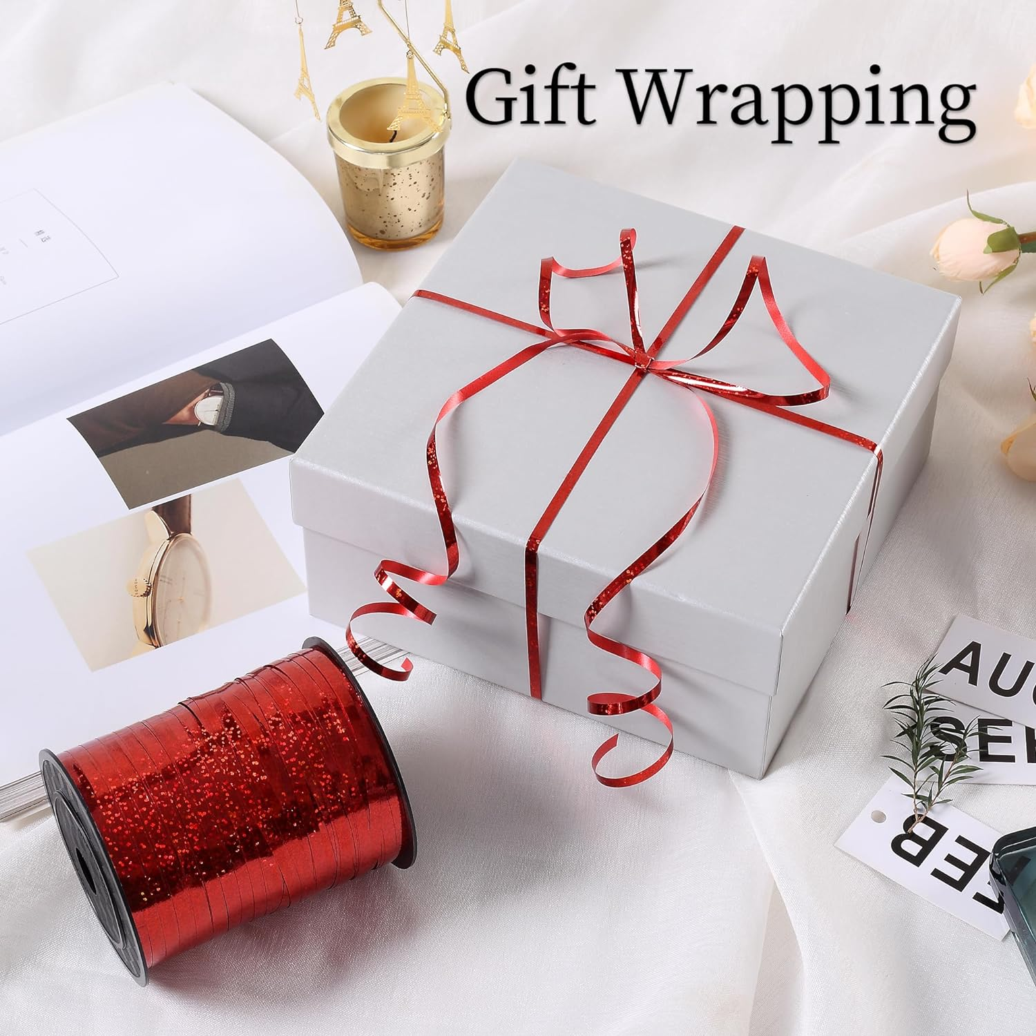 Silver Curling Ribbon for Crafts 3/16 Inch Wide 500 Yards of Gift Wrapping Balloons Hair and Florist Iridescent Crimped and Shiny Metallic Ribbon (1 Roll) image number 1