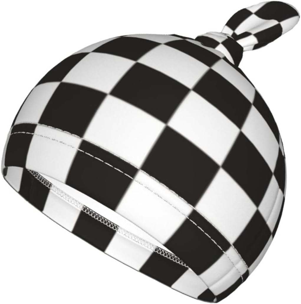 Black and White Checked Flag Baby Girl Boy Gifts Newborn Swaddle Blanket with Beanie Hat Set,Stretchy Receiving Blankets Newborn Essentials, for Girls Boys - Black And White Checked Flag image number 6