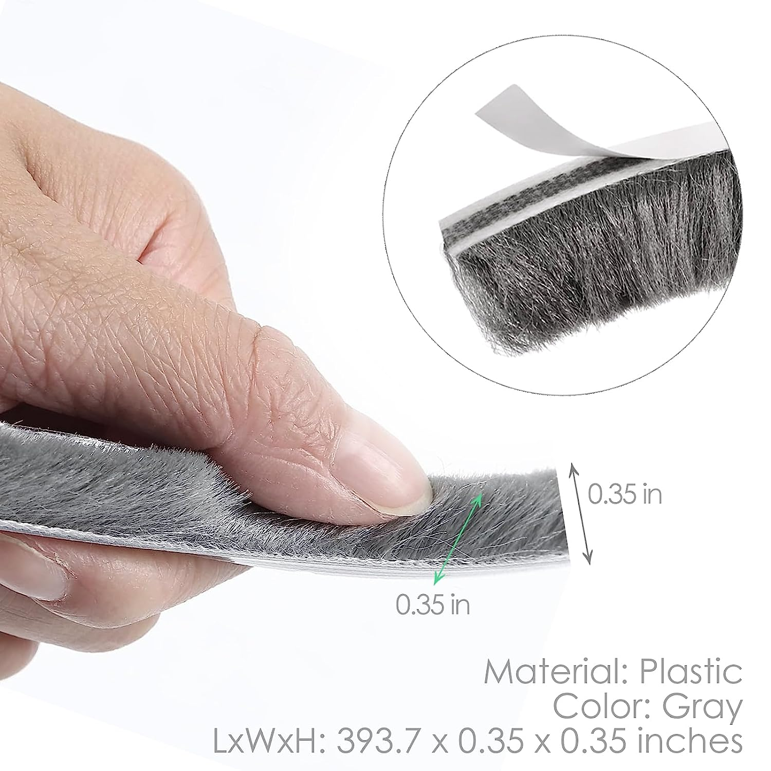 Weather Stripping for Windows, Gray Adhesive Brush Door Sweep Bottom Pile Weatherstrip Felt Door Seal Strip Wardrobe Seal,Pile Height 9Mm X 33 Ft (For Gaps 4.5-7.5 Mm) - Gray image number 6