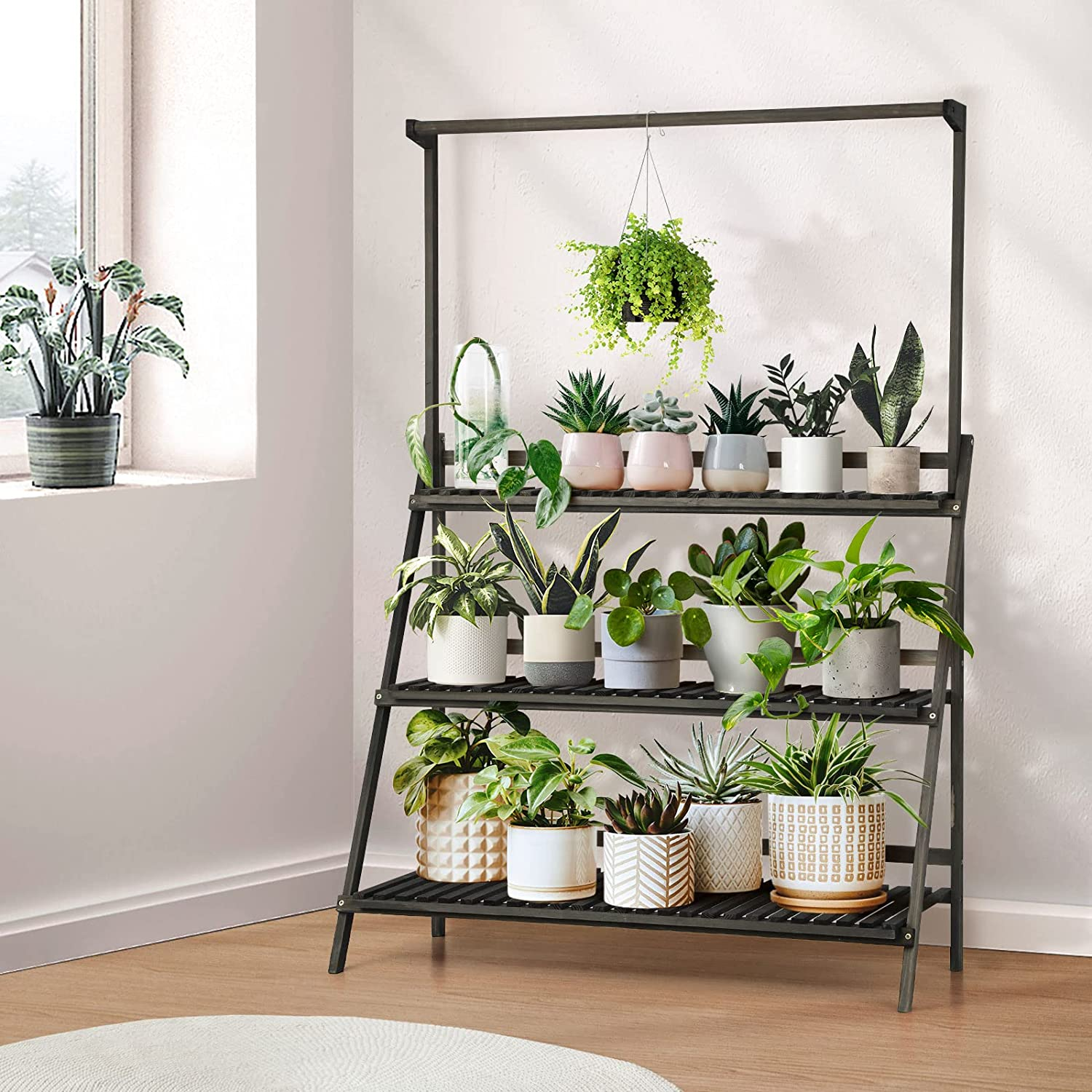 Livsip Plant Stand Indoor Outdoor with 3 Tier Rack and Wooden Frame Black image number 6