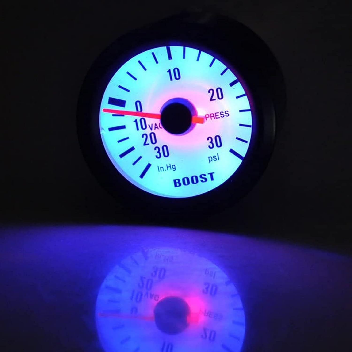 Universal Boost Pointer Gauge Vacuum Pressure Meter 0-30PSI Blue LED Dial 52Mm Dia Cars Motors