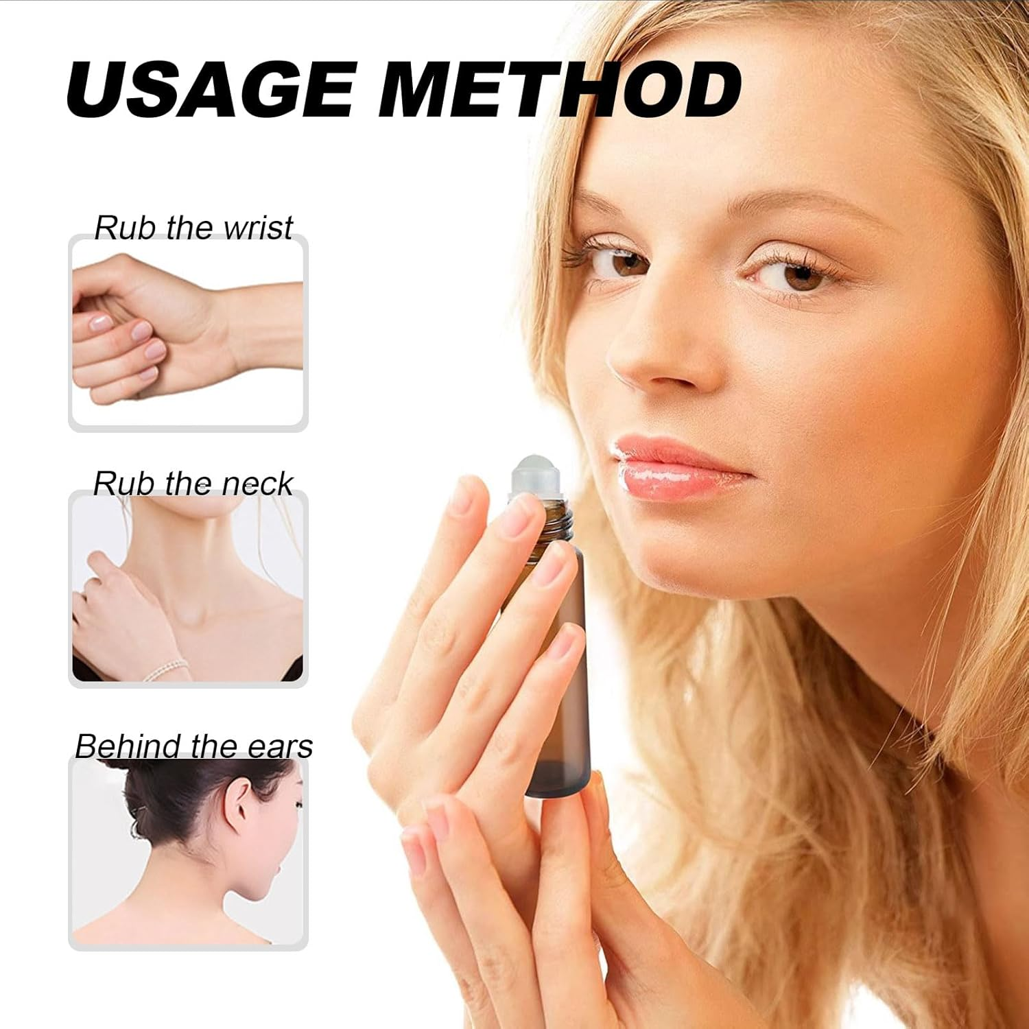 Essential Oil Bottle, 5 Pcs Perfume Oil Vial, 10 ML Massage Roller Amber Thick Glass Bottle with Massage Roller, Lids, Root Comb Applicator Vial, Perfume Travel Vial for Facial Body Care image number 4