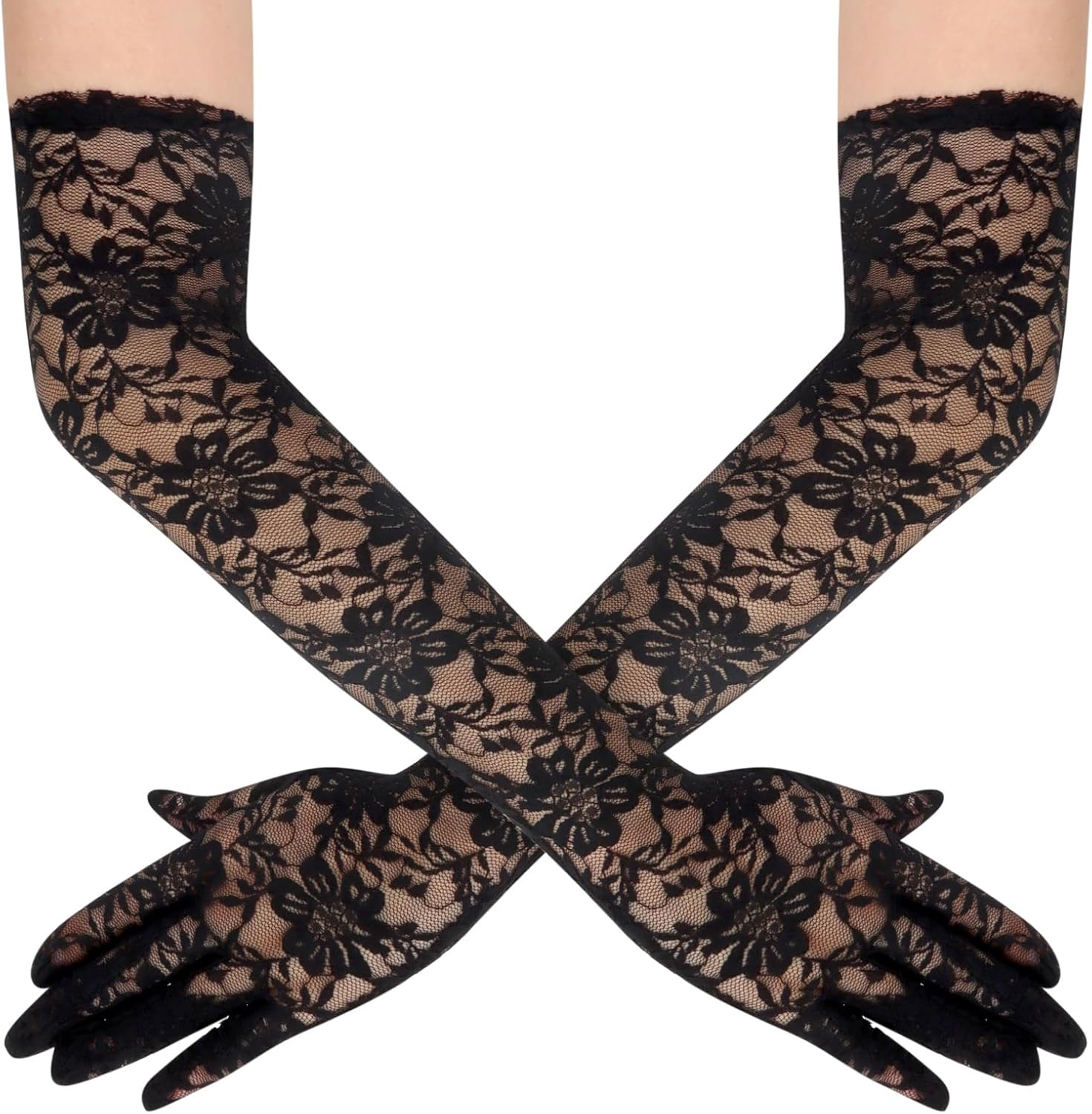 Brimekichio Lace Gloves Women, Tea Party Long Elegant Opera Lace Gloves Costume Floral Pattern Arm Elbow Length - 18.9In