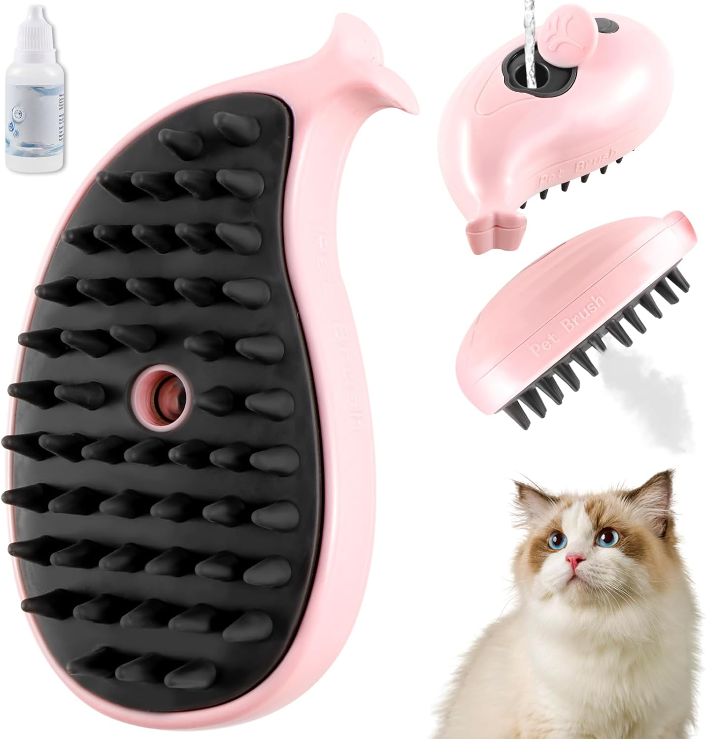 Cat Steam Brush 3 in 1 Spray Cat Brush Usb Rechargeable Steaming Cat Grooming Brush Knot and Loose Hair Removal Brush Pet Shedding Comb for Cat and Dog Pet (Pink)