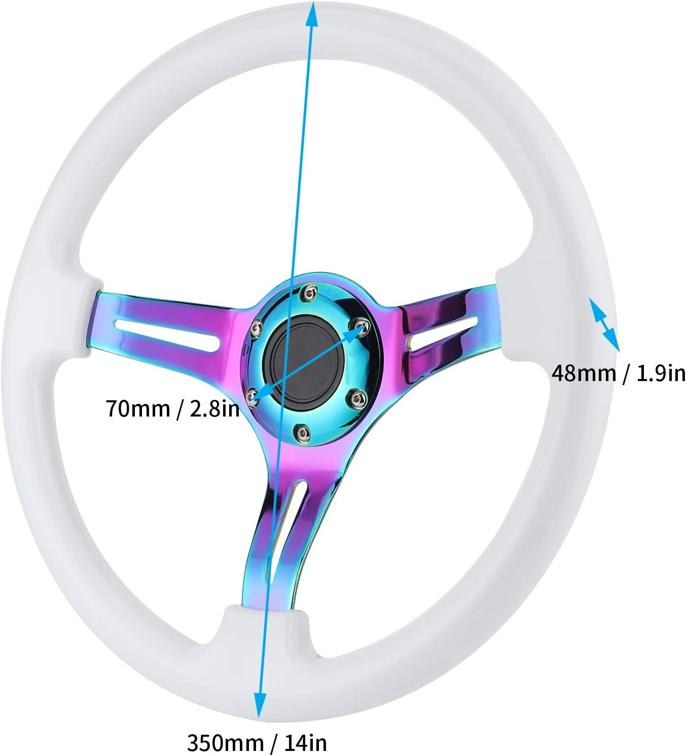 Universal Racing Steering Wheel, 14 Inch 3-Spoke Steering Wheel, 6-Bolt Fashion Colorful Spoke with Speaker Cable, ABS and Steel Spokes Drift Steering Wheel