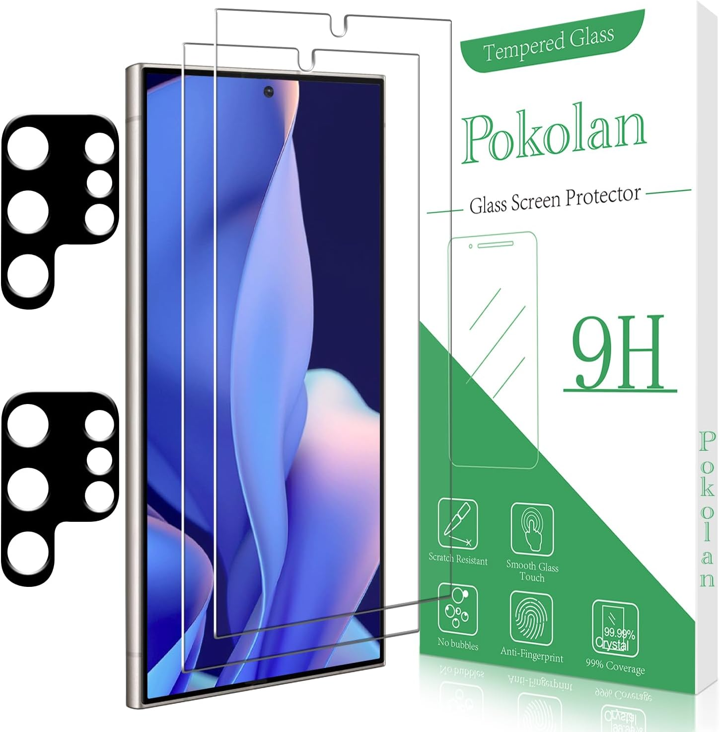 Pokolan 2+2 Pack Screen Protector for Samsung Galaxy S25 Ultra Tempered Glass, with Camera Lens Protector, 9H Hardness, No Bubbles, Anti-Scratch, Ultra Resistant image number 3