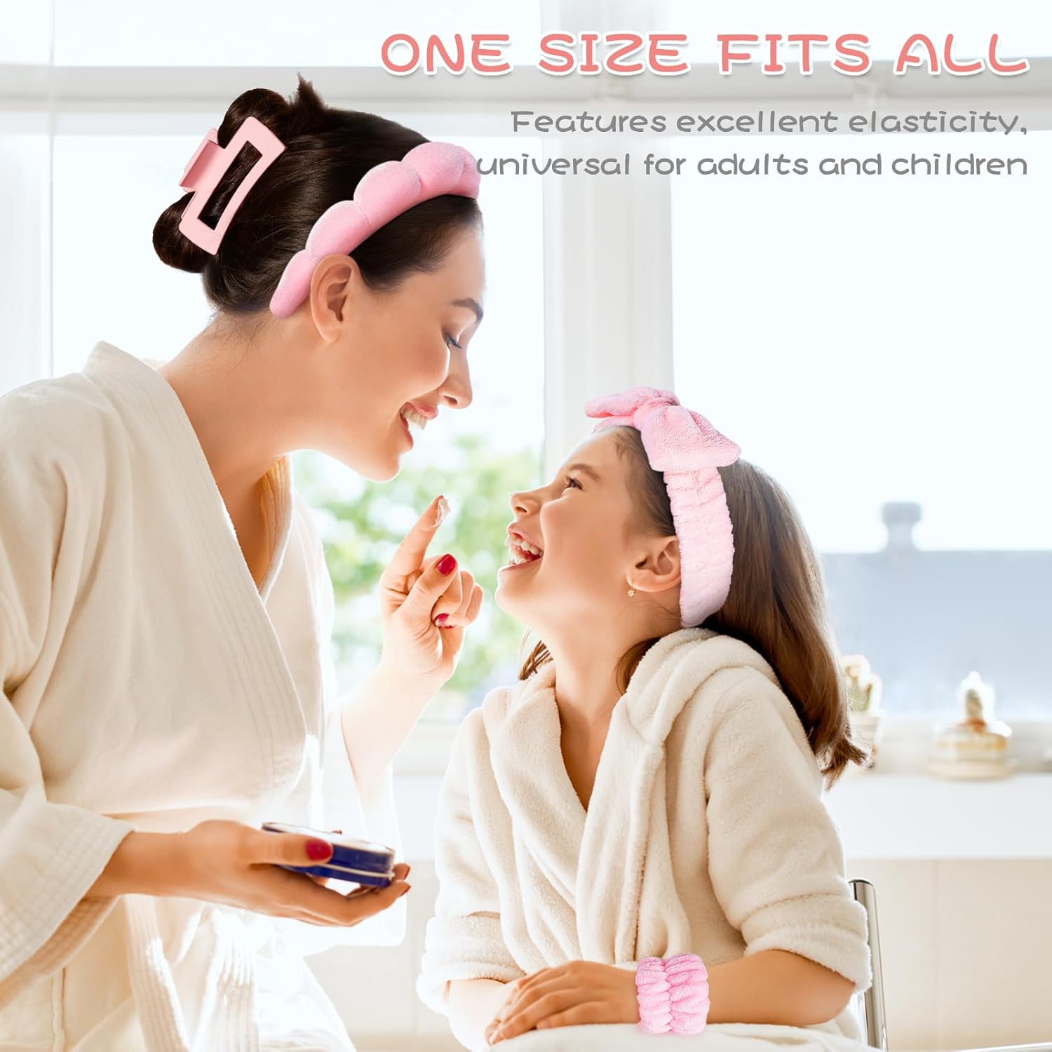 Leezmark 5 Pcs Spa Headband and Wristband Set, Skincare Headbands for Women, Bubble Spa Headband for Washing Face, Terry Cloth Headbands for Girls, Soft Velvet Makeup Headband Hair Accessories, Pink - Blue image number 6