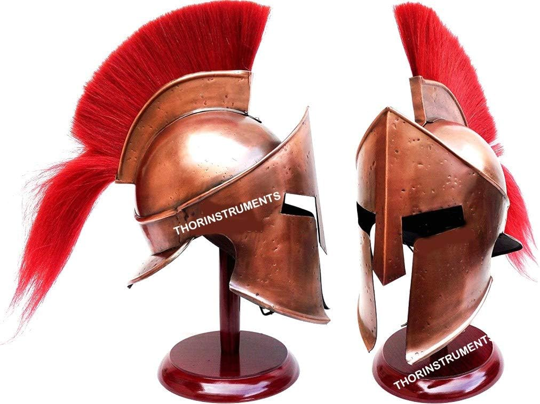Medieval King Leonidas Armor Spartan 300 Roman Helmet on Wooden Stand Rustic Vintage Home Decor Gifts