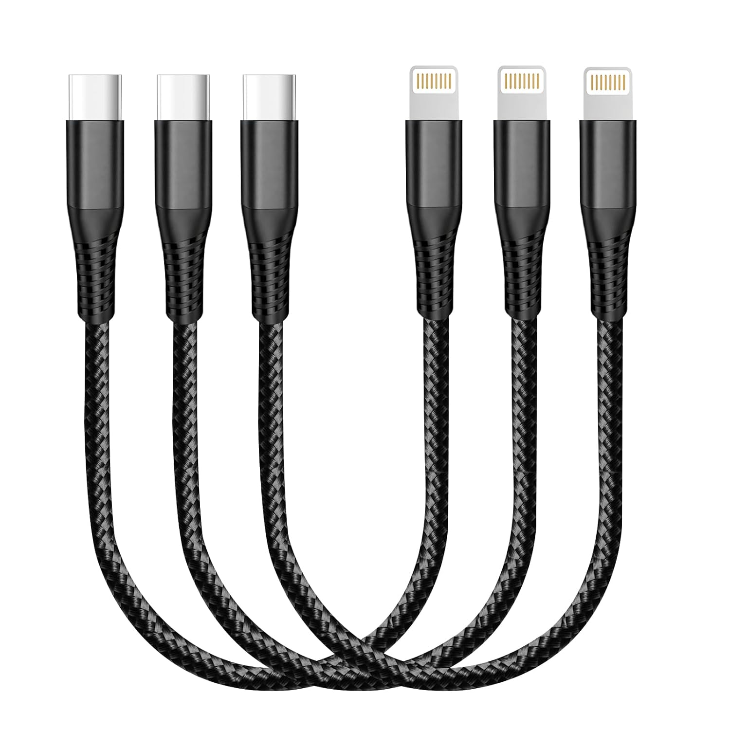 0.3 M USB C to IP Fast Short Charging Cable(3 Pack),Nylon Braided Mfi Certified Carplay Charger Power Delivery Charging Cord Compatible with Iphone 14/13/12/11/XS/XR/X/8 - Black
